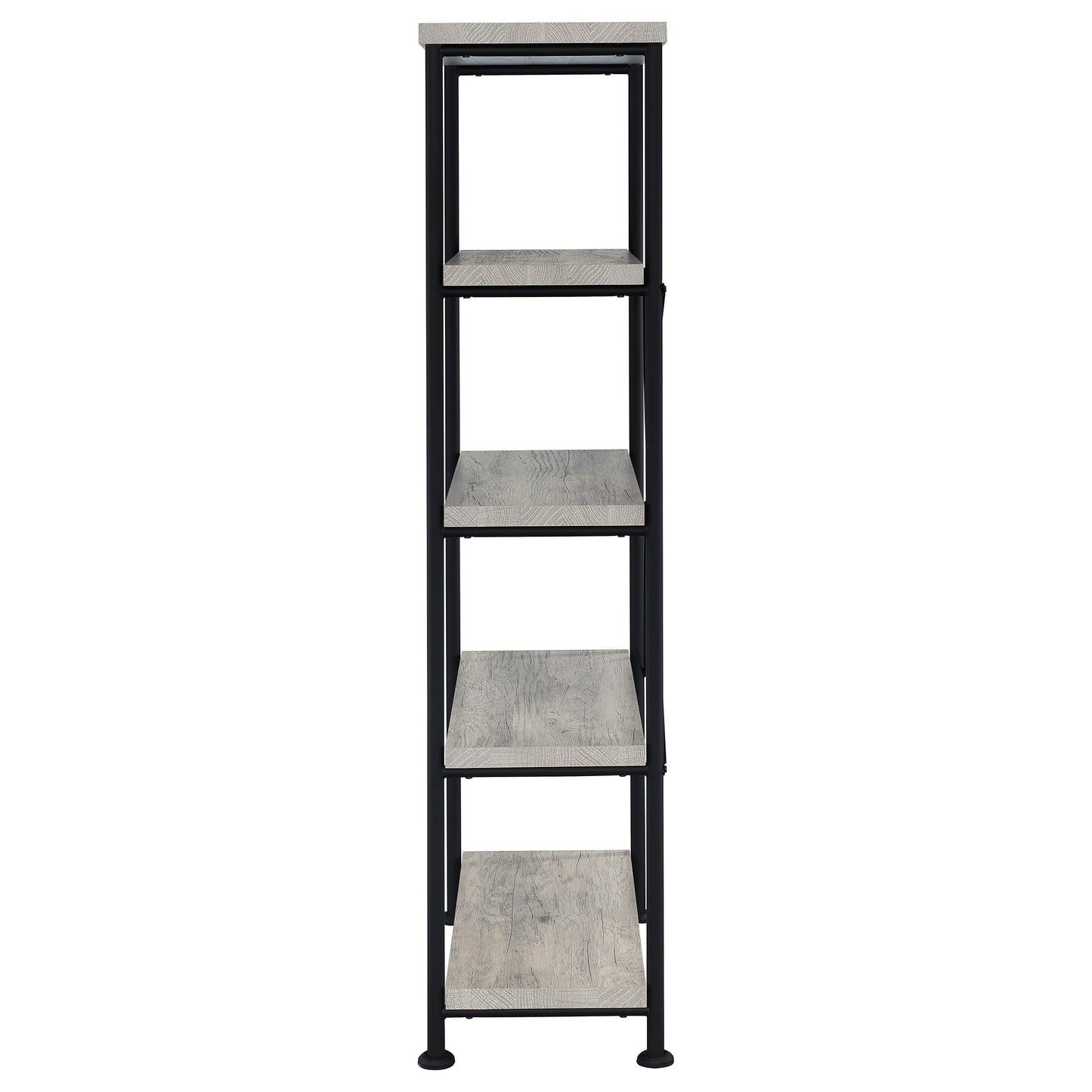 Coaster Home Furnishings Analiese Rustic Industrial 4-Tier Bookcase Etagere Bookshelf Office Storage Book Shelf Engineered Eco-Friendly Wood Look Laminate Sturdy Black Steel Base Grey Driftwood 801546