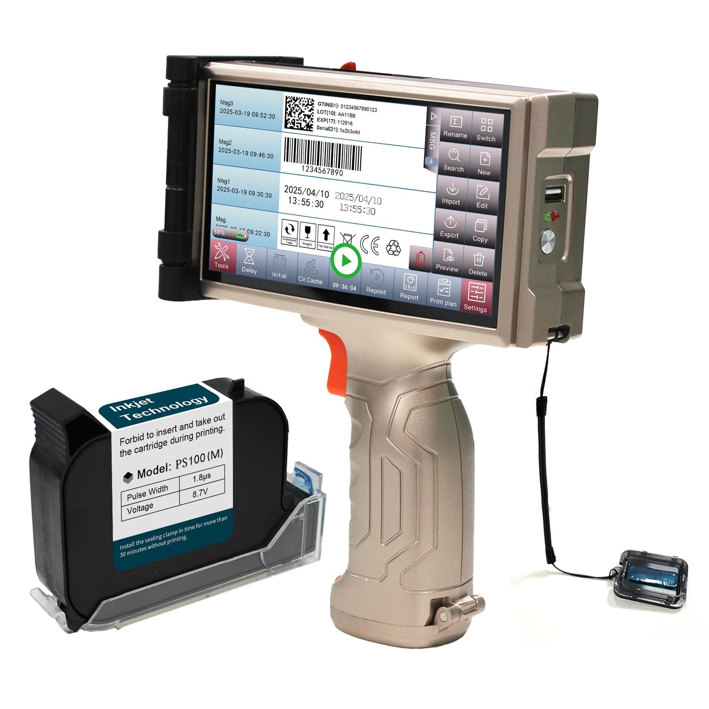 Phezer Industrial Handheld Inkjet Printer with 1200 DPI Precision, 0.5 inch Print Height 6.5 Inch Touchscreen for Text/Barcode/Logo/QR/Counter/Batch Number/Date on Any Surface (PRX 880)