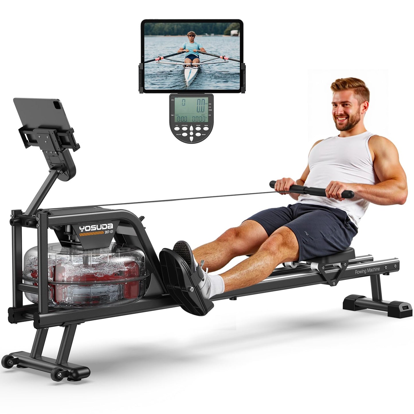 YOSUDA Water Rowing Machines for Home Use- Foldable Rower Machine 400LBS Weight Capacity with Dedicated Monitor & Bluetooth APP, Comfortable Seat