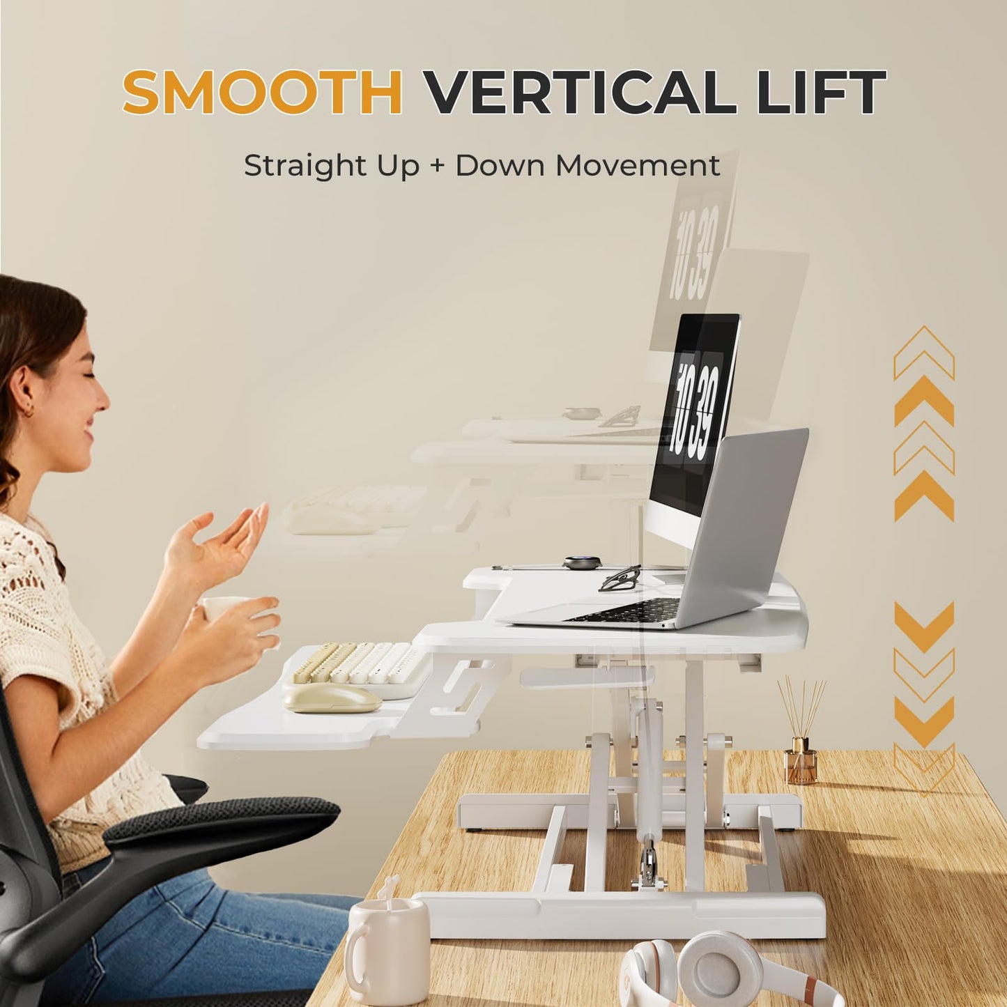 JOY worker Standing Desk Converter, 35" Height Adjustable Sit Stand Up Desk Riser with Keyboard Tray & 6 Fridge Magnets, Desktop Workstation Riser for Home Office Computer Laptop, White