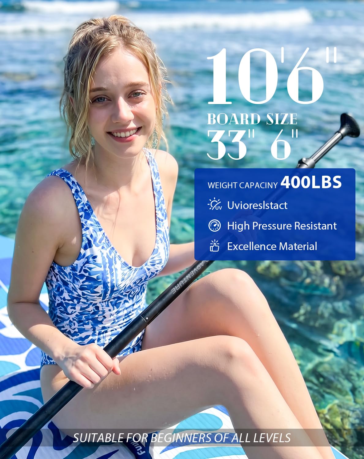 FunWater Inflatable 10'6×32"×6" Paddle Board SUP Stand Up Paddle Board for All Skill Levels Everything Included ISUP, Paddle, Pump, Backpack, Leash, Waterproof Bag, Fins