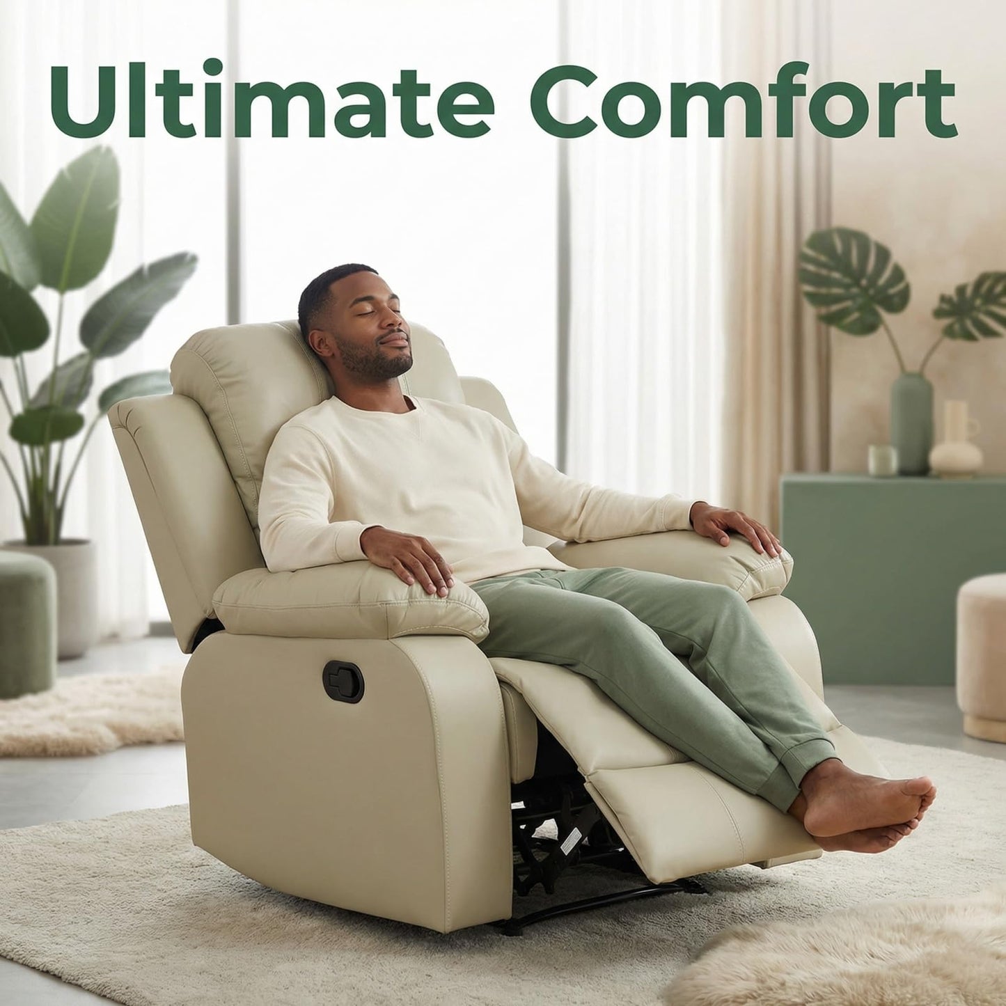 Trygoal Leather Recliner Sofa Set, Living Room Furniture Set, Adjustable Backrest Reclining Loveseat Sofa with Convertible Middle Coffee Table, Manual Recliner Chair for House, Home Theater, Beige