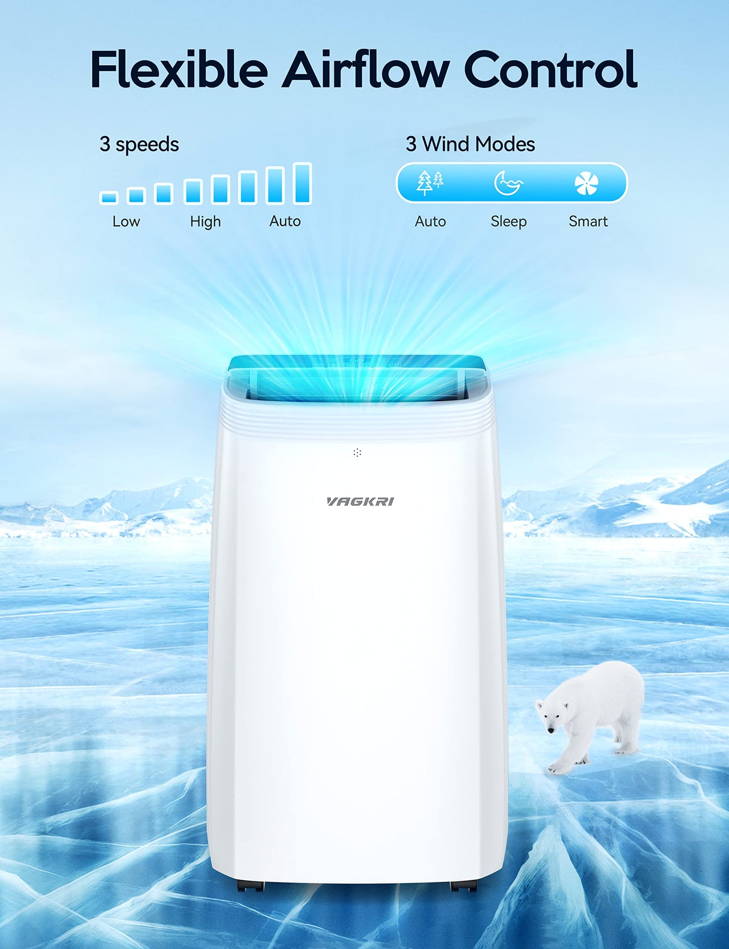 VAGKRI Portable Air Conditioners 14000 BTU ASHRAE (10200 BTU DOE/SACC), 3-in-1 AC Unit with Fan & Dehumidifier Cools up to 700 sq. ft, Smart/Sleep Mode 3 Fan Speeds Auto Swing 24H Timer Remote Control