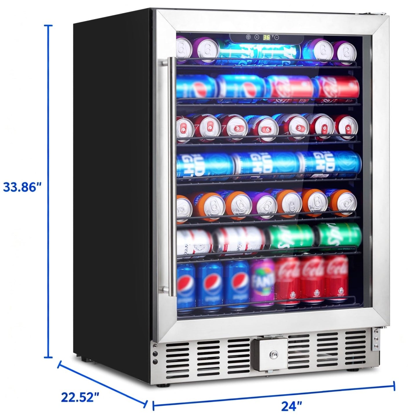 GarveeHome 24 in Beverage Refrigerator, 5.1 Cu.Ft Beverage Fridge, 166 Cans Capacity Drink Fridge with 36～60°F Adjustable Digital Temperature Control Compressor and Safety Lock
