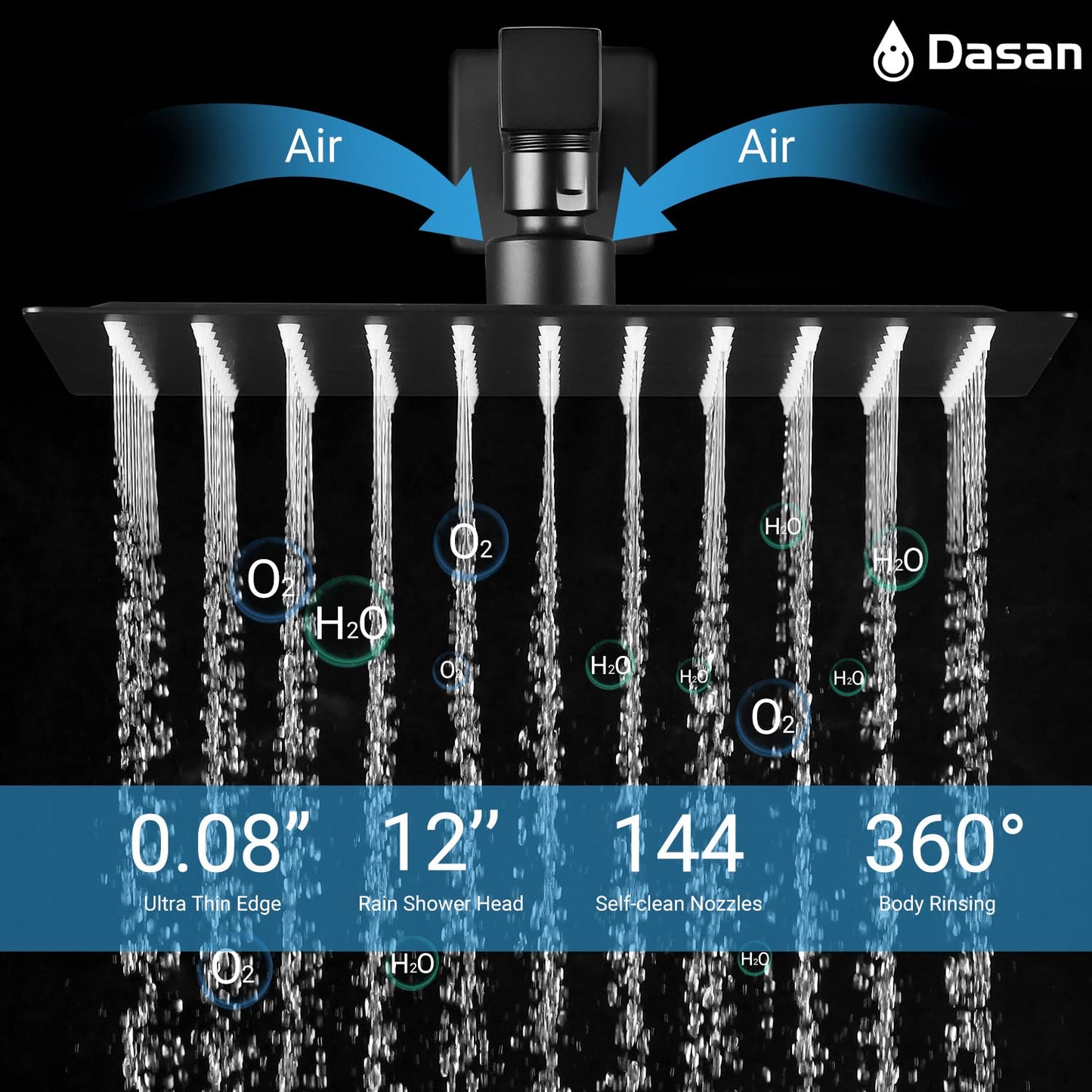 Full Body Rain Shower System with 4 Body Shower Jets & 12’’ Wall Mount Rainfall Shower Head & Handheld, DASAN Multi Shower Head System Matte Black Rain Shower Faucets sets Combo with Rough-in Valve
