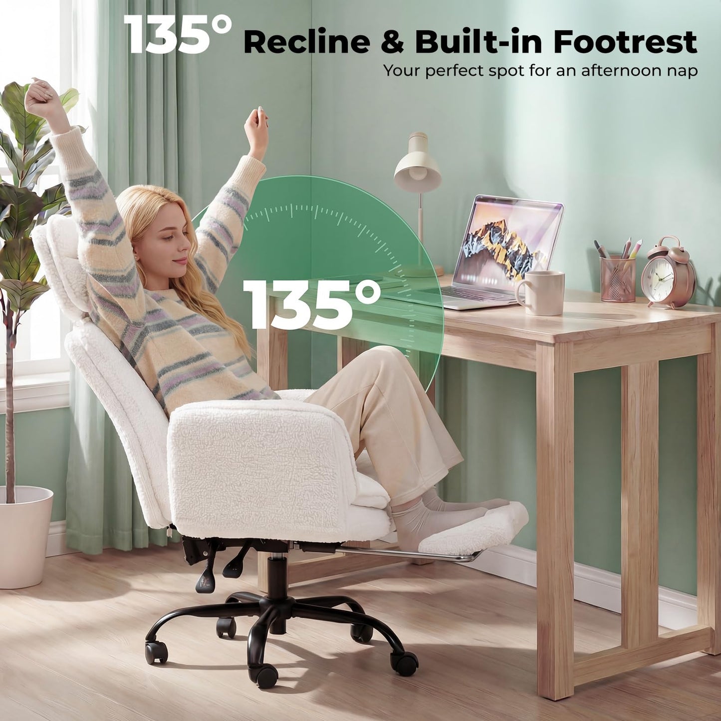 HOMRELEXA Criss Cross Office Chair with Armrests & Wheels, Comfy Velvet Vanity Chair, Ergonomic Executive Gaming Computer Chairs with Foot Rest, Wide Seat Reclining Desk Chair, Pink