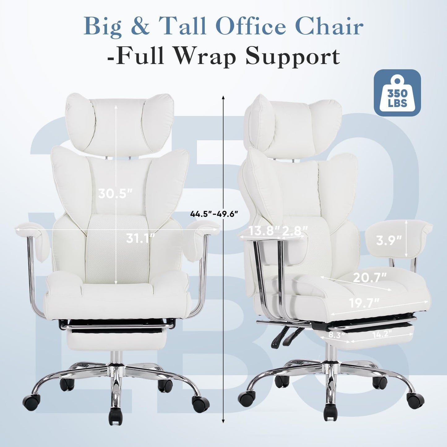 Big and Tall Office Chair 350 LBS, Scratch-Resistant PU Leather Executive Office Desk Chair with Footrest, Ergonomic Reclining Computer Chair with Pocket Spring Support for Home Office, Beige