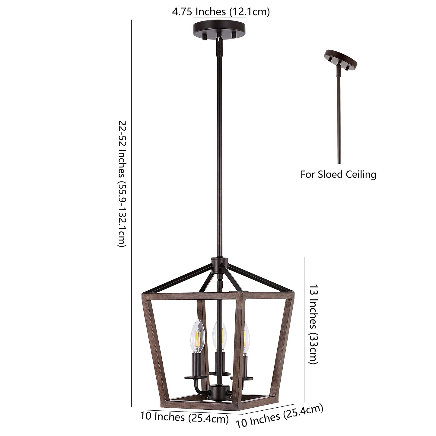 JONATHAN Y 10in 3-Light Industrial Lantern Pendant, Metal, Faux Wood-Oil Rubbed Bronze, Model JYL1321A