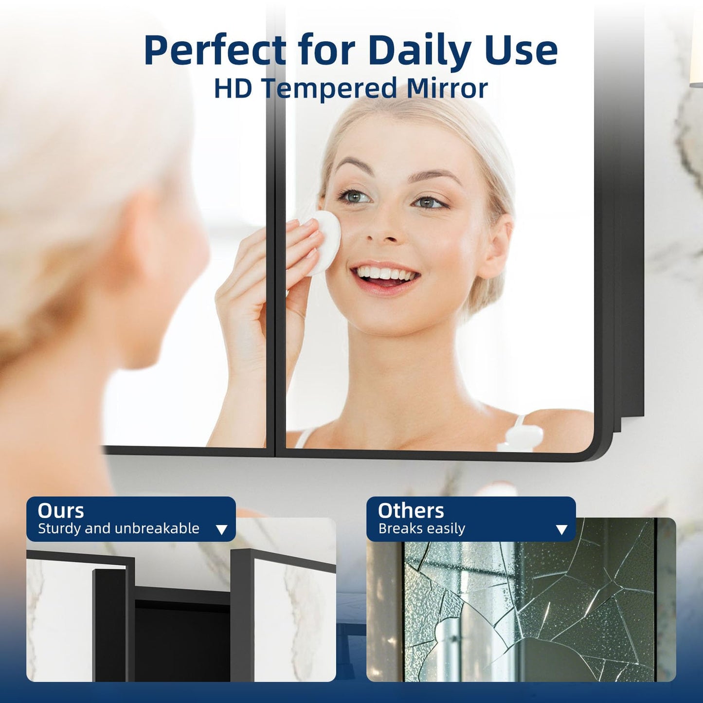 YTSMIR Bathroom Medicine Cabinet with Mirror 24 x 30 Inch, Black Medicine Cabinet Recessed or Surface Wall-Mounted, Mirrored Cabinets with Sturdy Metal Adjustable Shelves for Bathroom Vanity