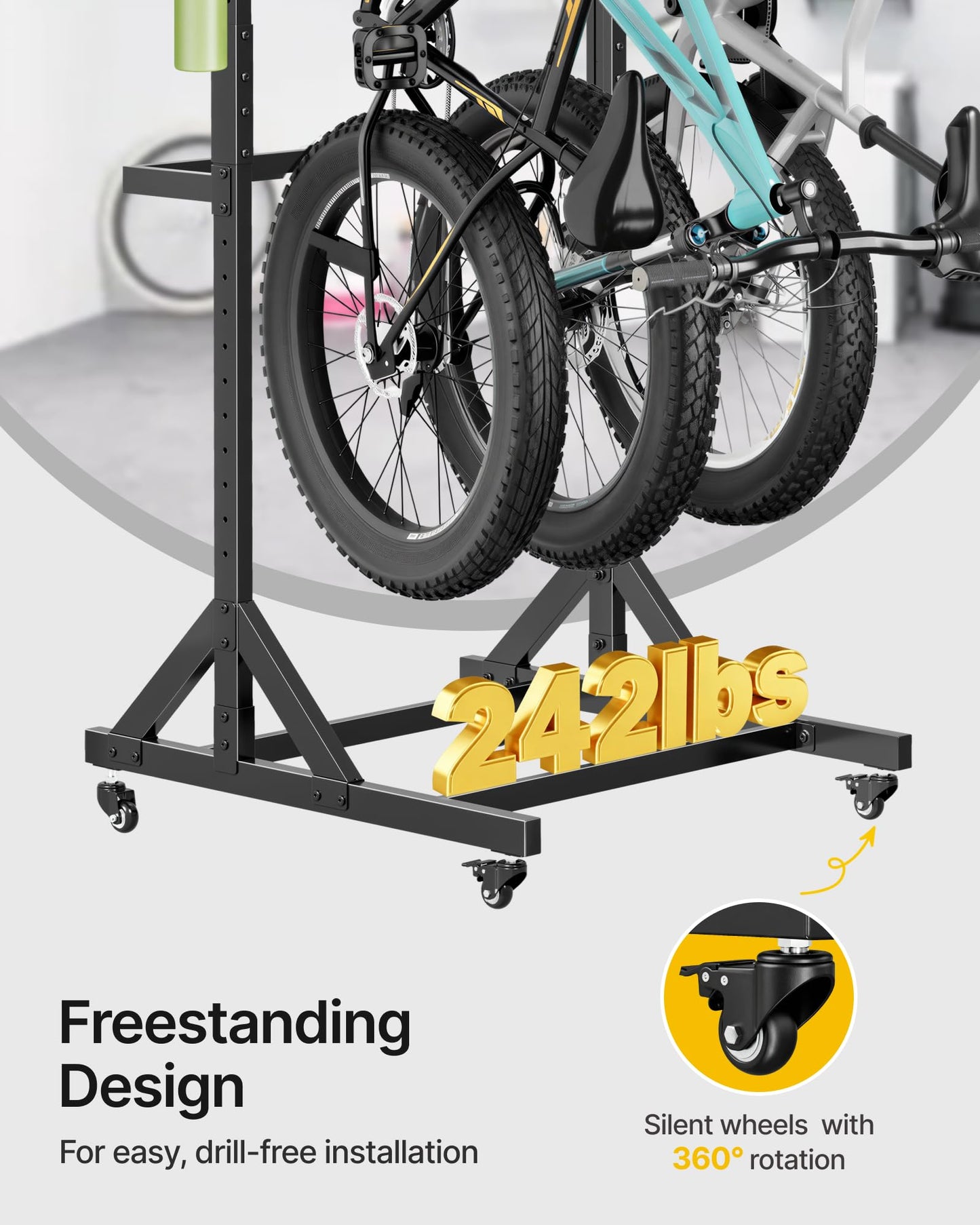 monTEK Rolling 3-Bike Rack Garage, Up to 4.5" Tire Width