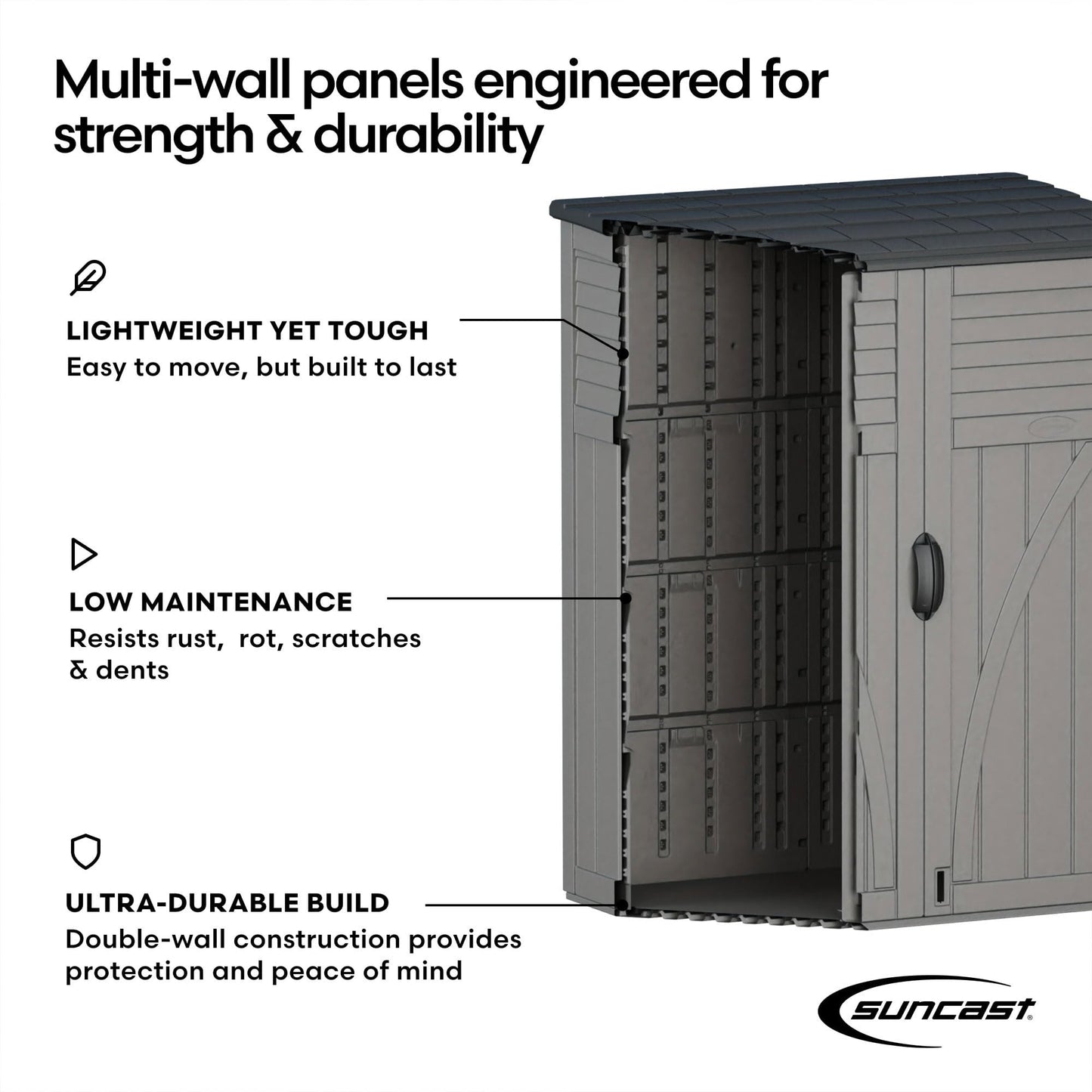 Suncast Modern Outdoor Storage Shed, 200 cu. ft. Peppercorn Resin Shed for Lawn Mower, Bikes, Utility Tools, Patio, & Yard. Weatherproof & Lockable Modern Sheds & Outdoor Storage, Made in USA