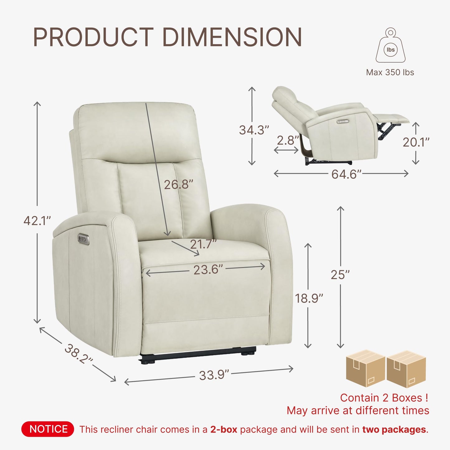 KISLOT Wall Hugger Power Recliner Chair with USB & Type-C Ports Faux Leather Recliner 135° Reclining Small Space Electric Sofa for RV Living Room Bedroom