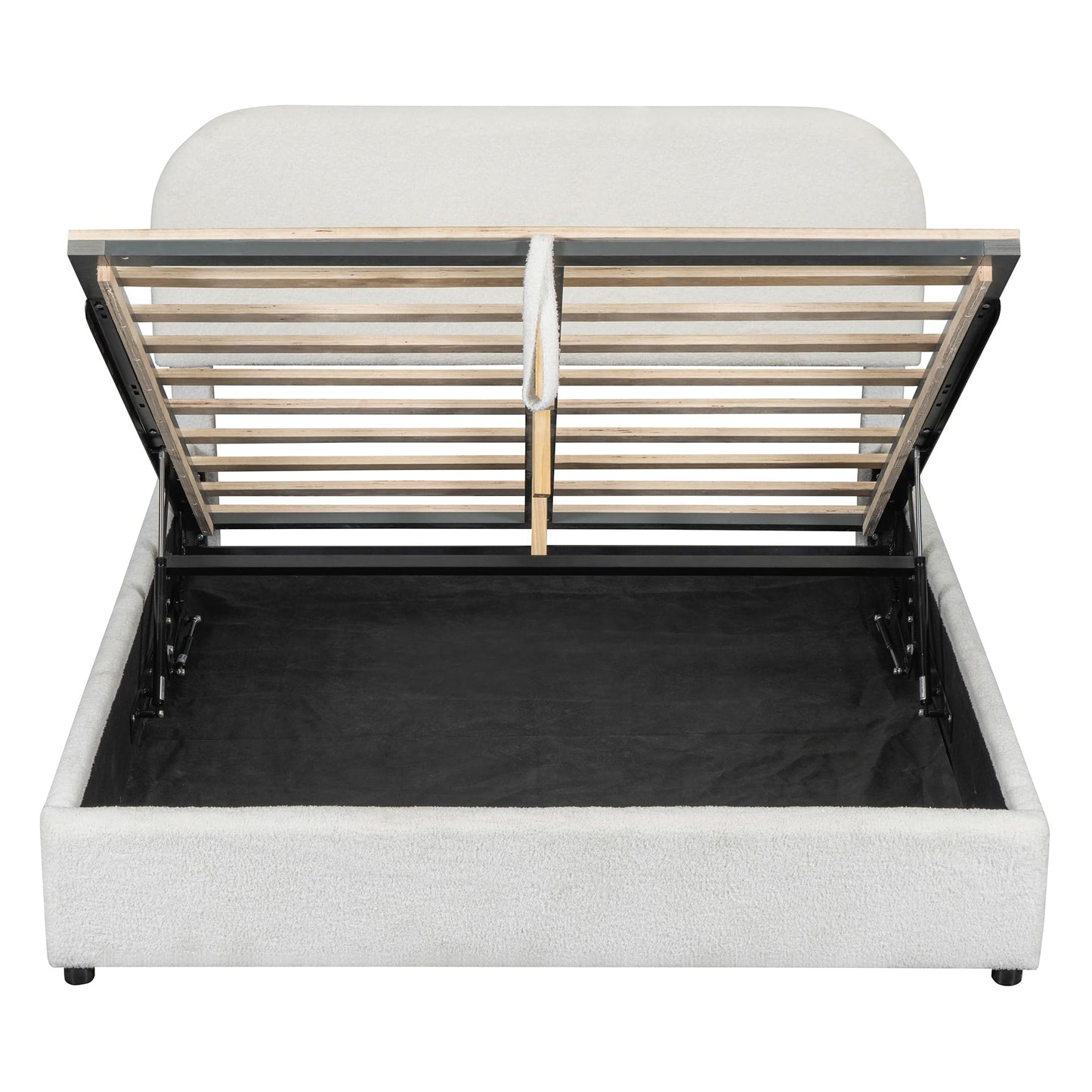 Merax Teddy Fleece Queen Size Upholstered Platform Bed with Hydraulic Storage System, White