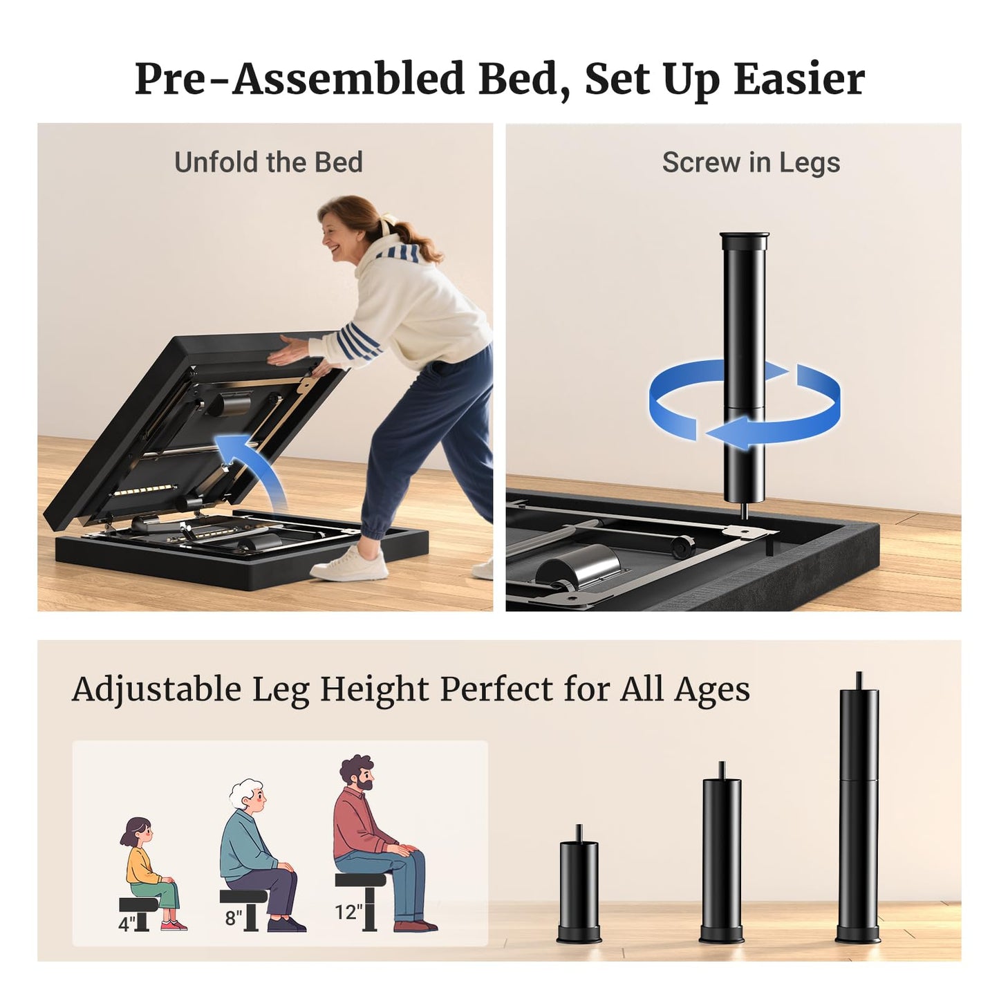 Tami Tami T600 Adjustable Bed Frame Twin XL Size with Remote & Massage - Syncable Electric Beds Bases, Zero Gravity, USB, Side Pocket, Nightlight, Quiet Motor, 5 Min Easy Assembly
