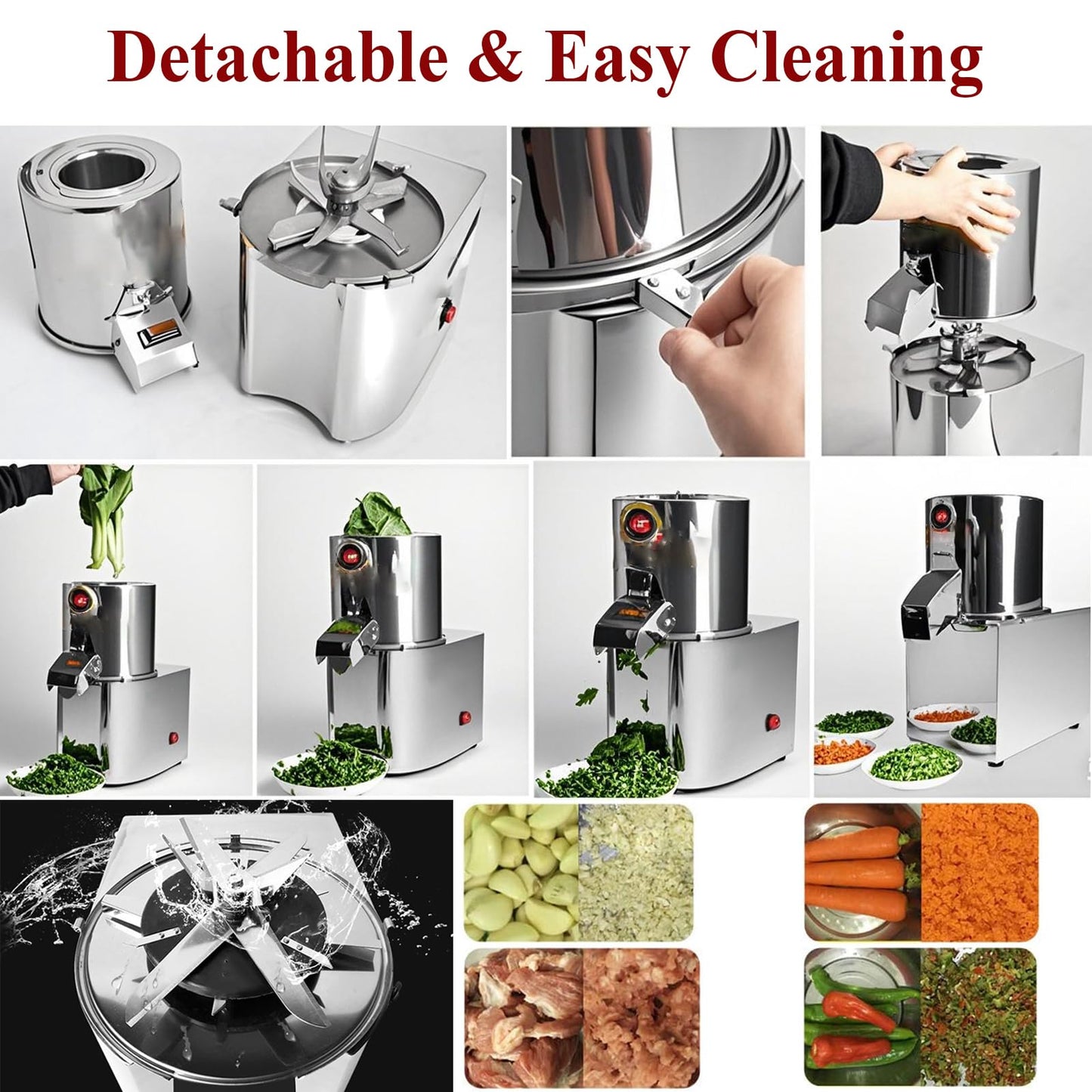 SHILINTONG Commercial Electric Food Processor 550W – Heavy Duty Vegetable Chopper Machine – Stainless Steel Body & Blades – 120Kg/H High Capacity – for Restaurant & Kitchen Use (110V)