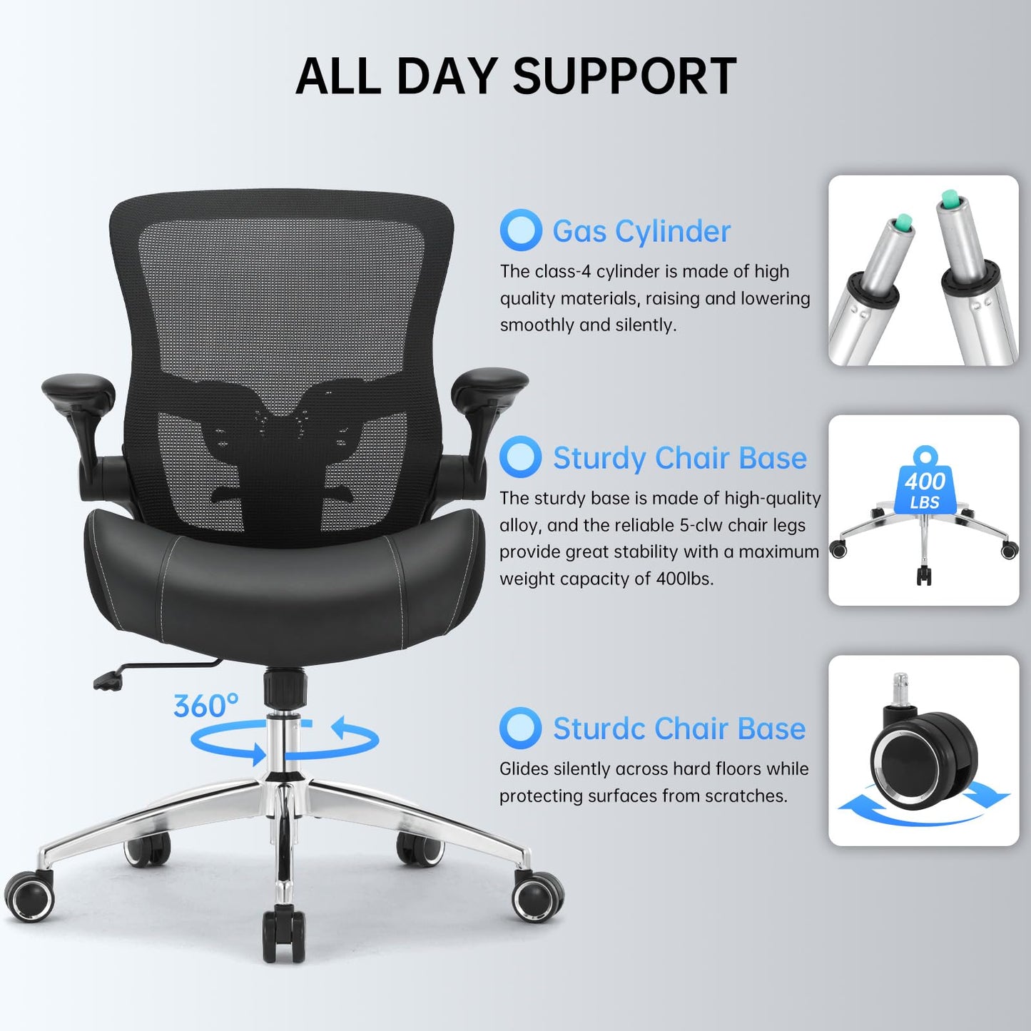 Big and Tall Office Chair 400lbs, Ergonomic Desk Chair with Wide 3D Modeling Foam Seat Cushion Heavy Duty Computer Chair with Adjustable Lumbar Support & Arms, Mesh Executive Chair for Home Office
