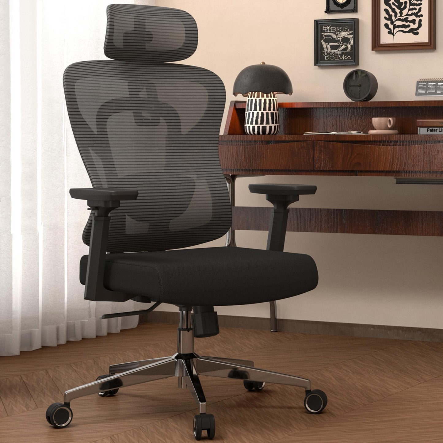 Logicfox Ergonomic Office Chair for Long Hours with Adaptive Thoracic Support – 3D Lumbar System, Adjustable Headrest & Armrests, 330 lbs Capacity