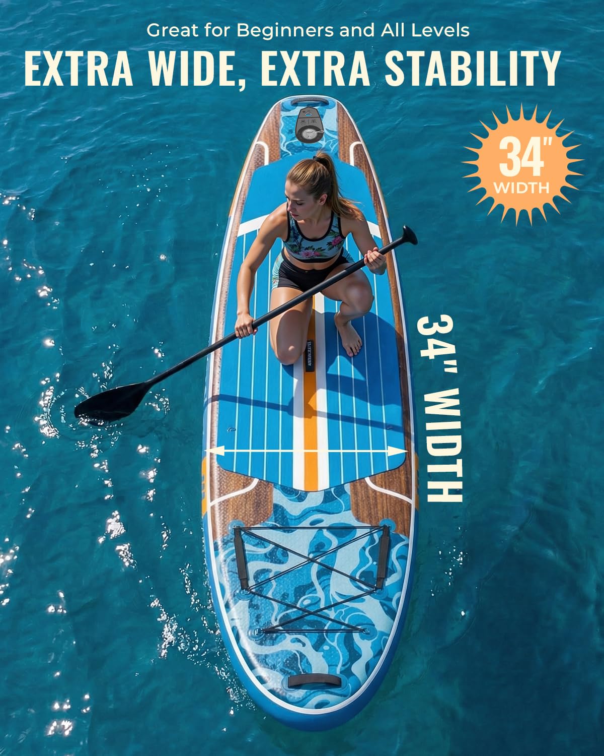 Marsdorgan 11ft Inflatable Stand Up Paddle Board with Kayak Seat, Wood Grain Lightweight SUP, 430lbs Capacity for Water Sports Fishing Surfing, 2-3 Person Family, w/Pump & 10L Dry Bag, Walnut