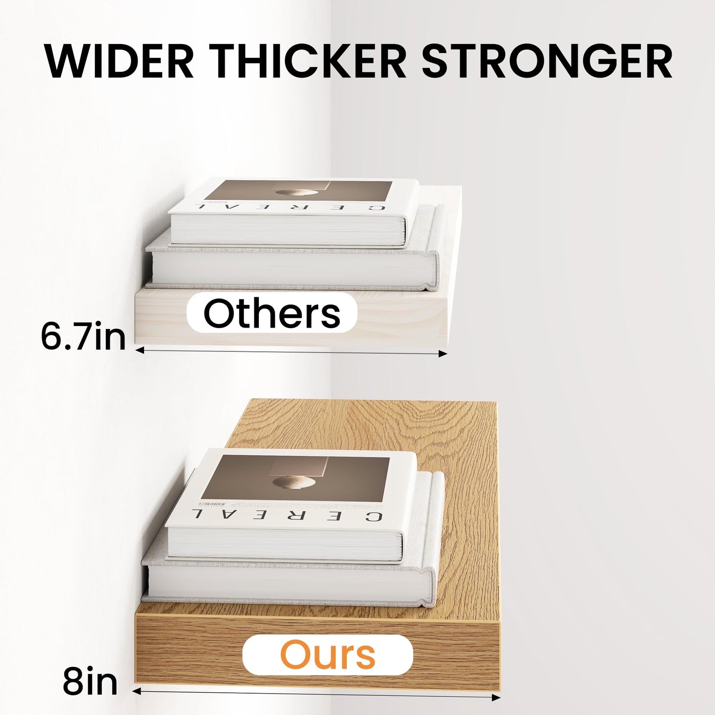 Fun Memories 72Inch Long Floating Shelves, 8 Inch Deep Shelves for Bedroom|Living Room, Wall Mounted Wood Hanging Shelf with Invisible Brackets for Fireplace Mantel Home Storage Decor, Oak - 2 Pack