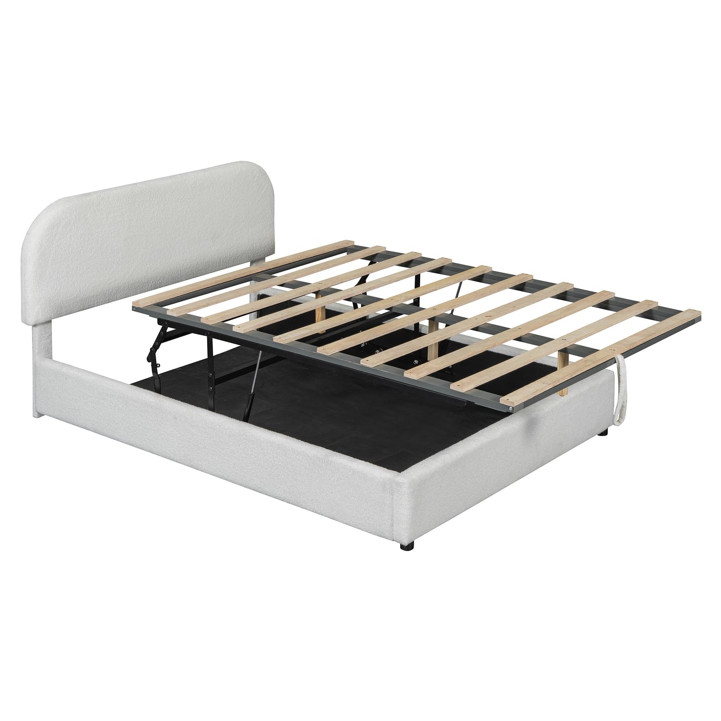 Merax Teddy Fleece Full Size Upholstered Platform Bed with Hydraulic Storage System,Curved Headboard,Hidden Lift-Up Storage Compartment,No Box Spring Needed for Bedroom,Guest Room,White
