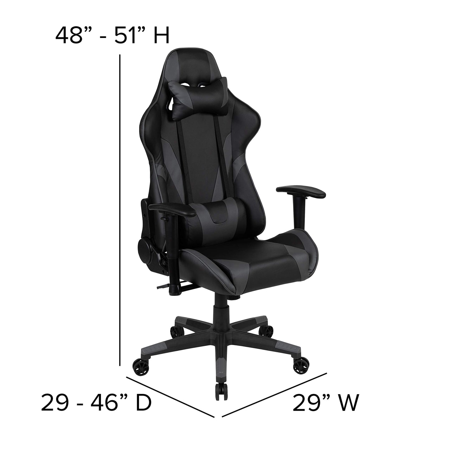 Flash Furniture X20 Gaming Chair Racing Office Ergonomic Computer PC Adjustable Swivel Chair with Fully Reclining Back in Gray LeatherSoft