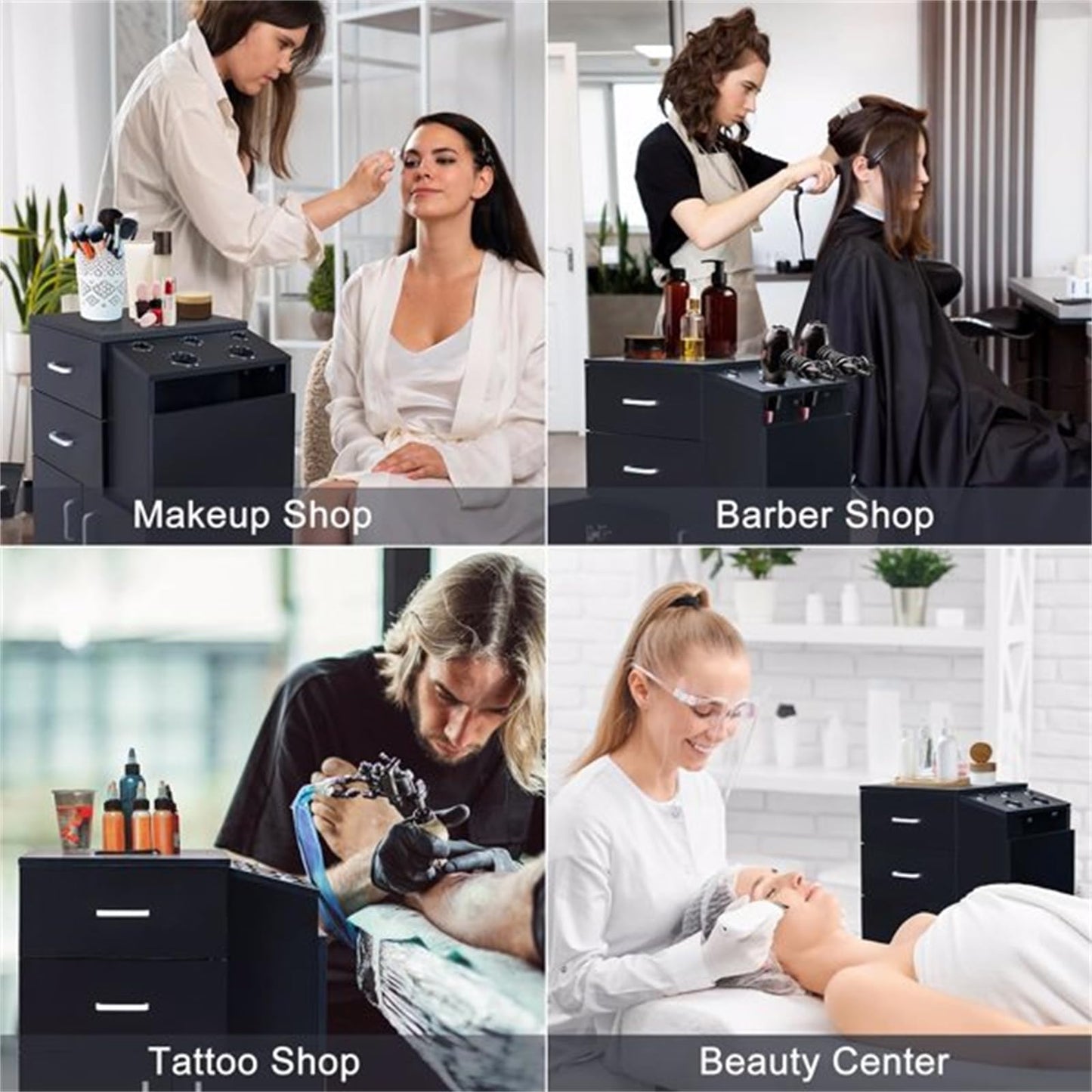 CUIYMXSC Rolling Salon Station, Beauty Salon Storage Cabinet Trolley, with 5 Hair Dryer Holders, 2 Drawers, Barber Styling Station, Tool Cart for Stylist Hair Salon Barber Shops