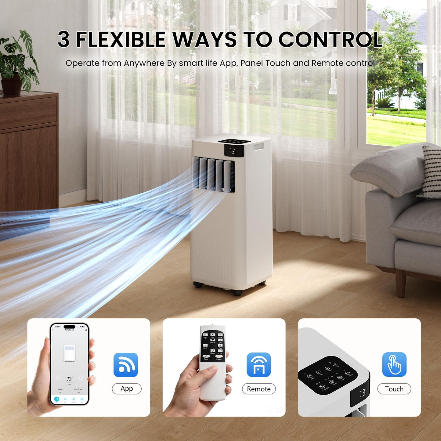 Augsmile Portable Air Conditioner 16,000 BTU with WiFi App Control, 5-in-1 AC Unit (Cool, Fan, Dehumidifier, Sleep, Timer) for Rooms up to 850 sq ft, Leak-Proof Design, Window Kit