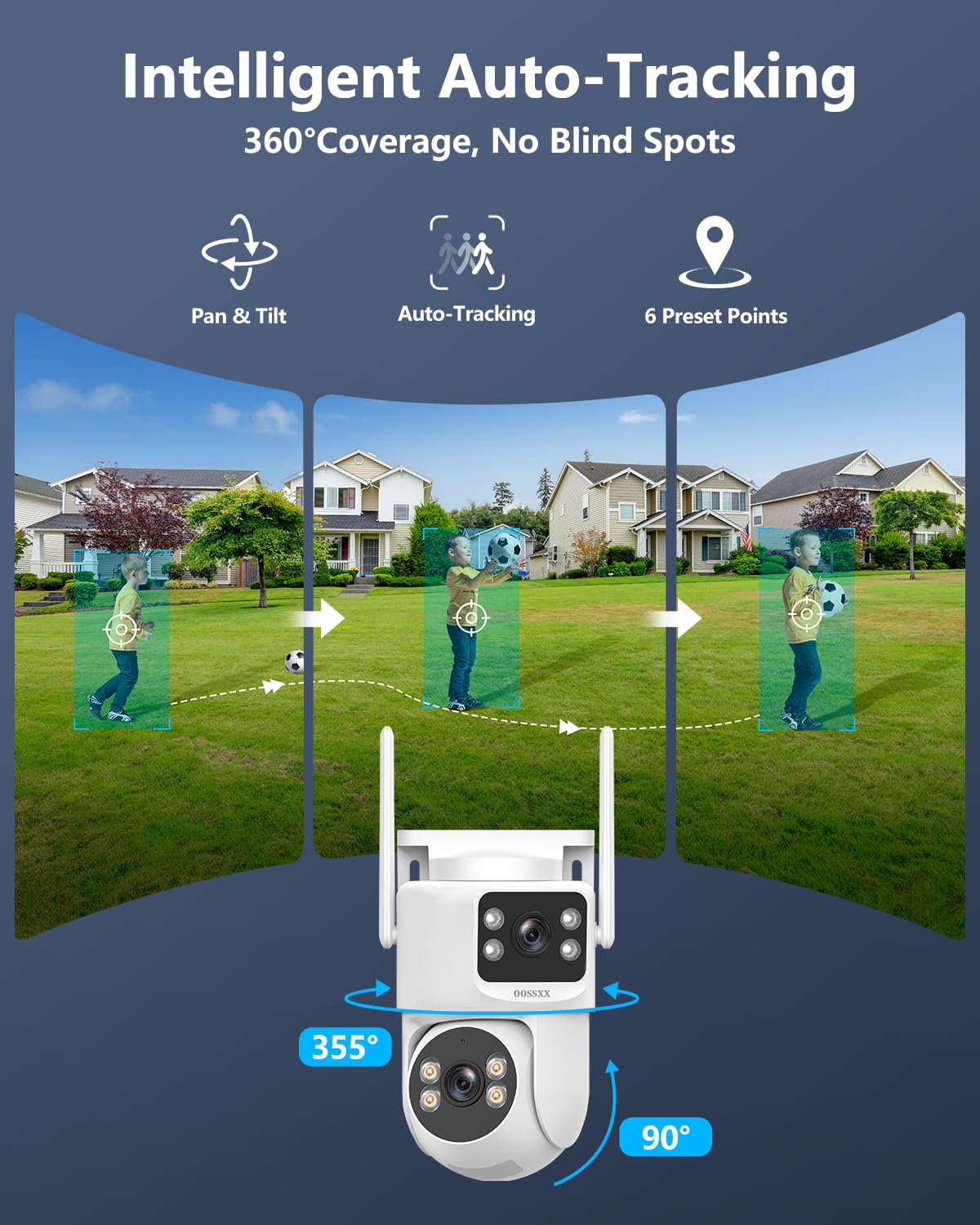 OOSSXX (2026 New) 4MP Dual Lens Wireless Security Camera System, 16CH WiFi NVR with 4 Cameras, 4 Antennas 55% Longer Range, Fixed + PTZ View, 500GB HDD, Free App No Monthly Fee
