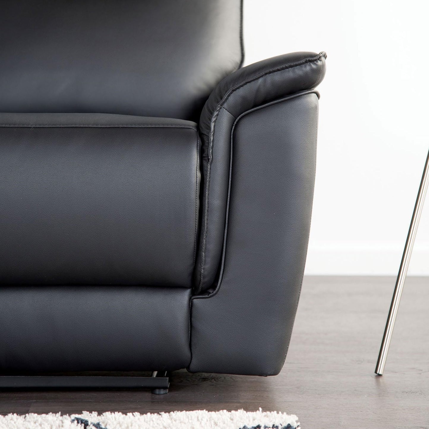 Furniture of America Kaelan Modern Leather Recliner Sofa with Padded Armrests and High Density Foam, Reclining Sectional Couch for Living Room, Office, Home Theater, FSC Certified, Black