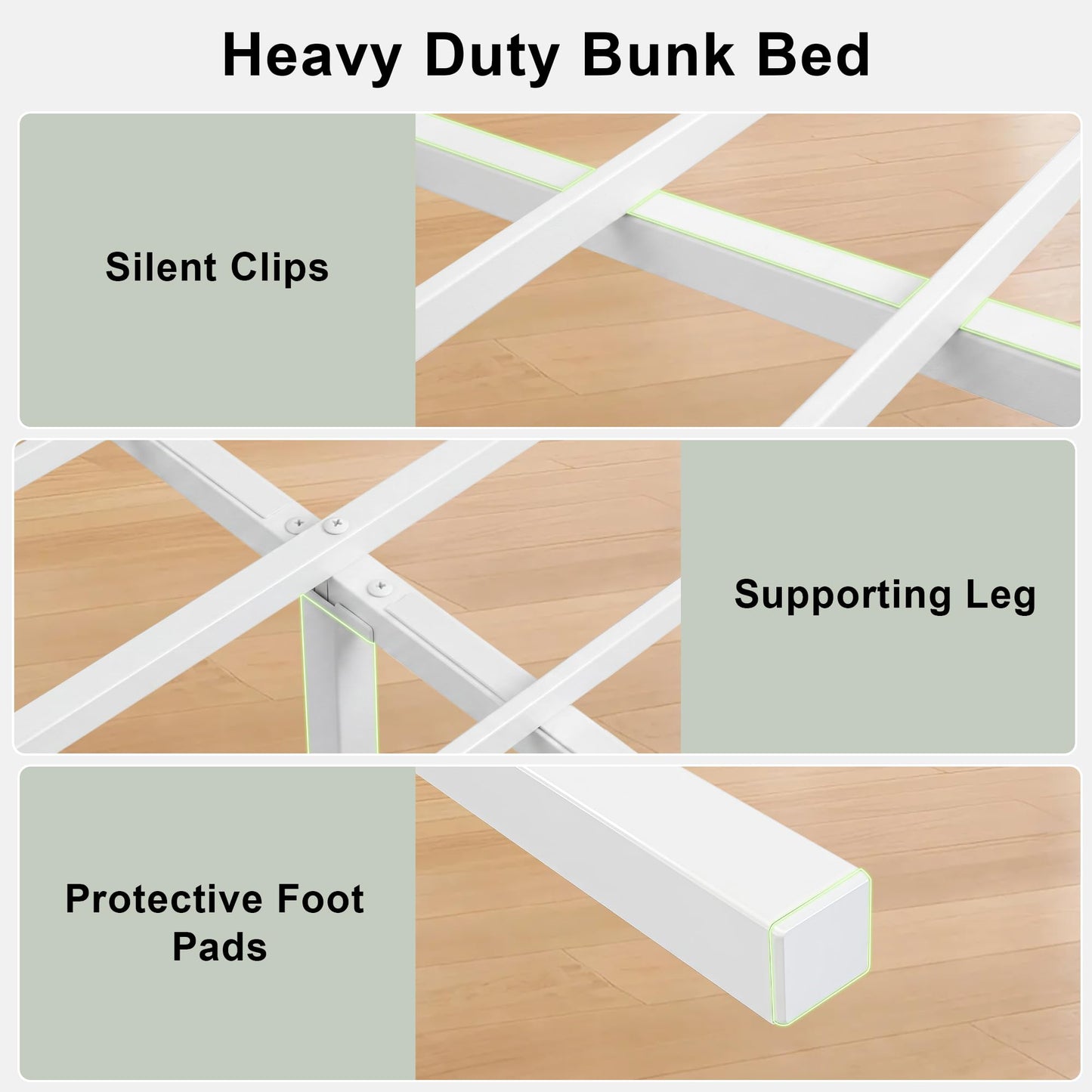 iPormis Heavy Duty Twin Over Full Bunk Beds, Metal Twin Bunk Bed Frame with 12.8" Guardrails, Loft Bed Frame for Kids and Teens, Reversible Ladder, Under Bed Storage Space, No Box Spring Needed, White