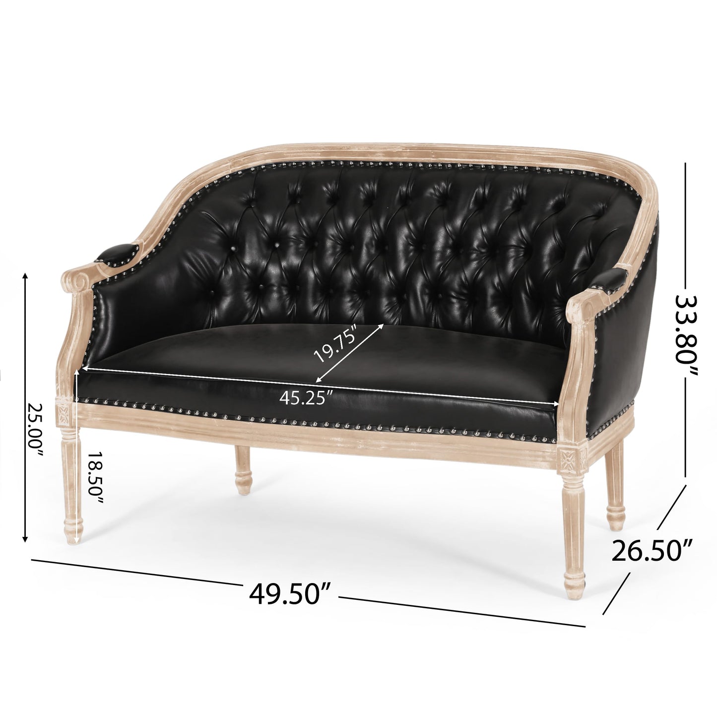 Faye Tufted Upholstered Loveseat - Midnight Black/Gray