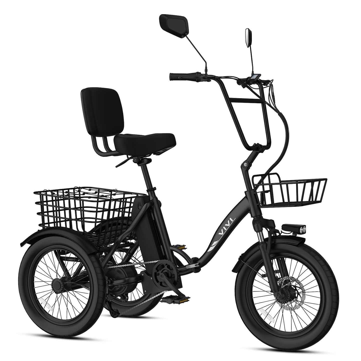Vivi FatGo1 E Trike Electric Bike, Peak 750W Motor Folding Trike 18X3.0 Fat Tire Ebike, 648Wh Removable Battery, Step-Thru 3 Wheel Electric Bicycle, Up to 40 Miles, Tricycle for Adults with Basket
