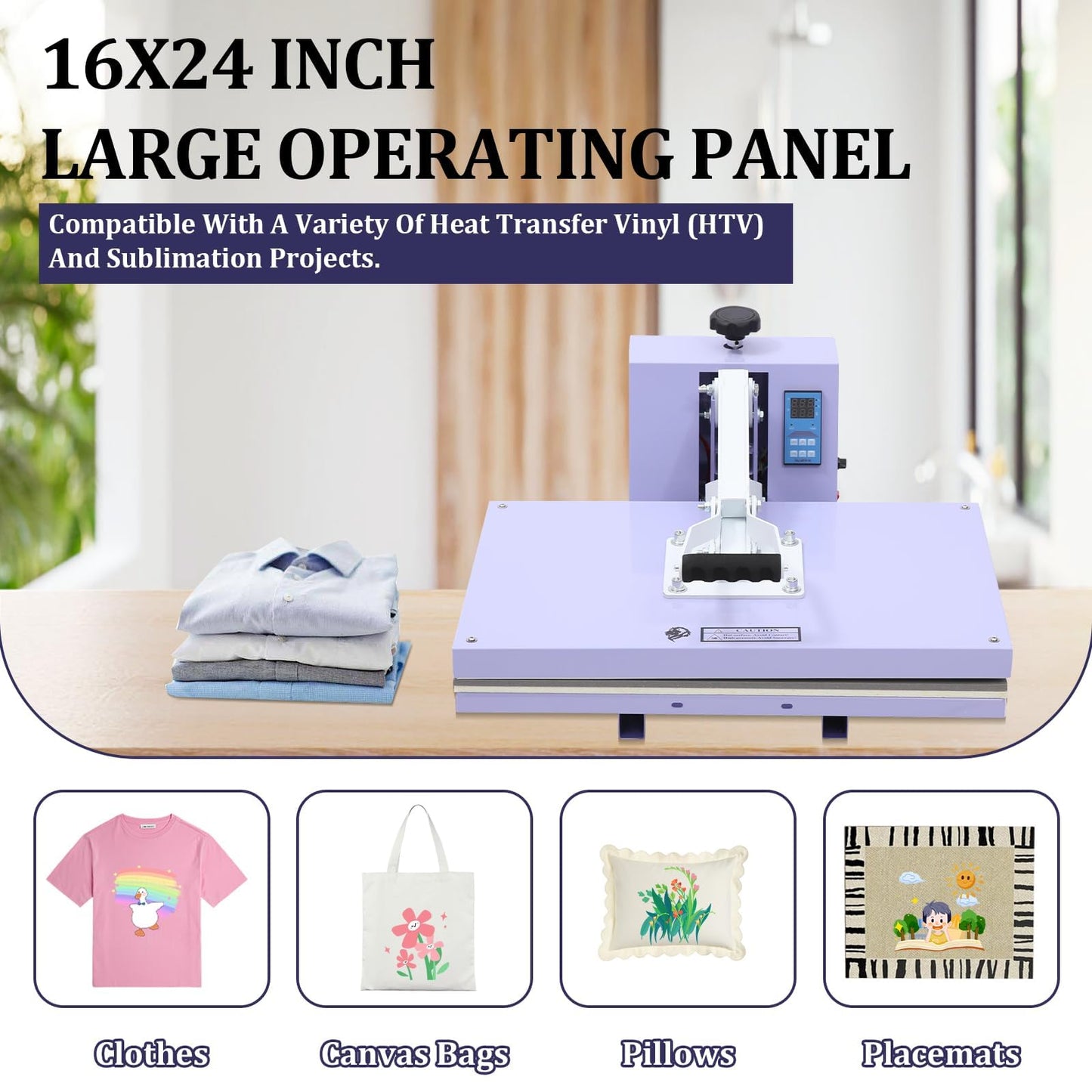 16x24 Heat Press, Digital Professional Press Machine, Fast Heating, Industrial Quality with Adjustable Pressure Industrial Digital Heat Transfer Machine for T-Shirt, Purple