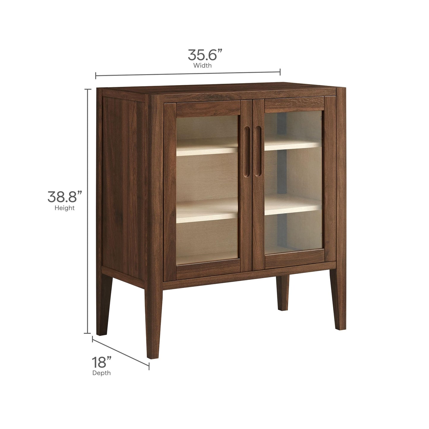 Modway Nell 36 Inch Accent Storage Cabinet in Walnut – Tea/Coffee Small Buffet Cabinet with Shelves for Living Room, Hallway, or Entryway