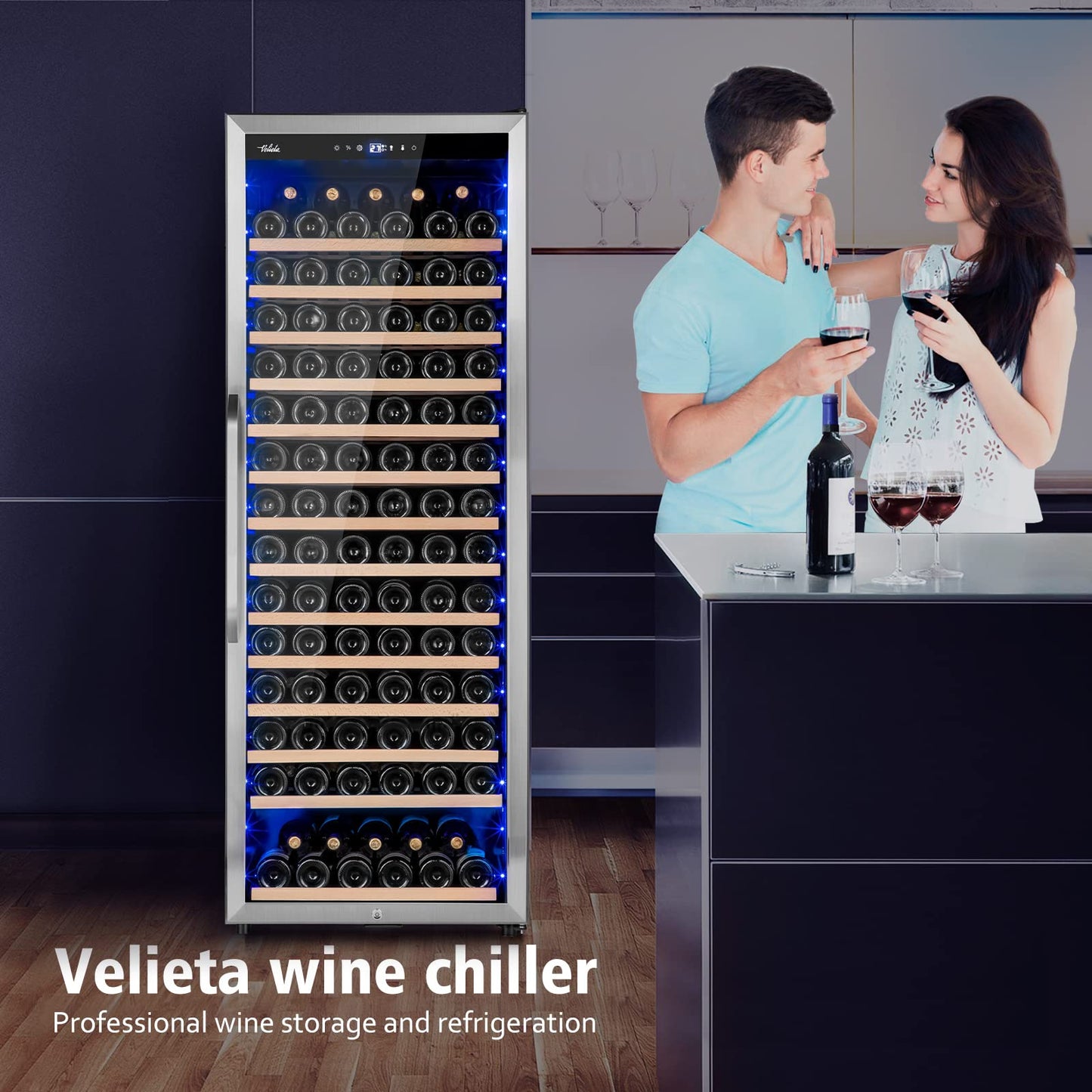 Velieta 24 Inch Wine Cooler Refrigerator, 179 Bottles Professional Wine Cellars with Powerful Compressor,Quiet Operation and Elegant Design for The Wine Lovers