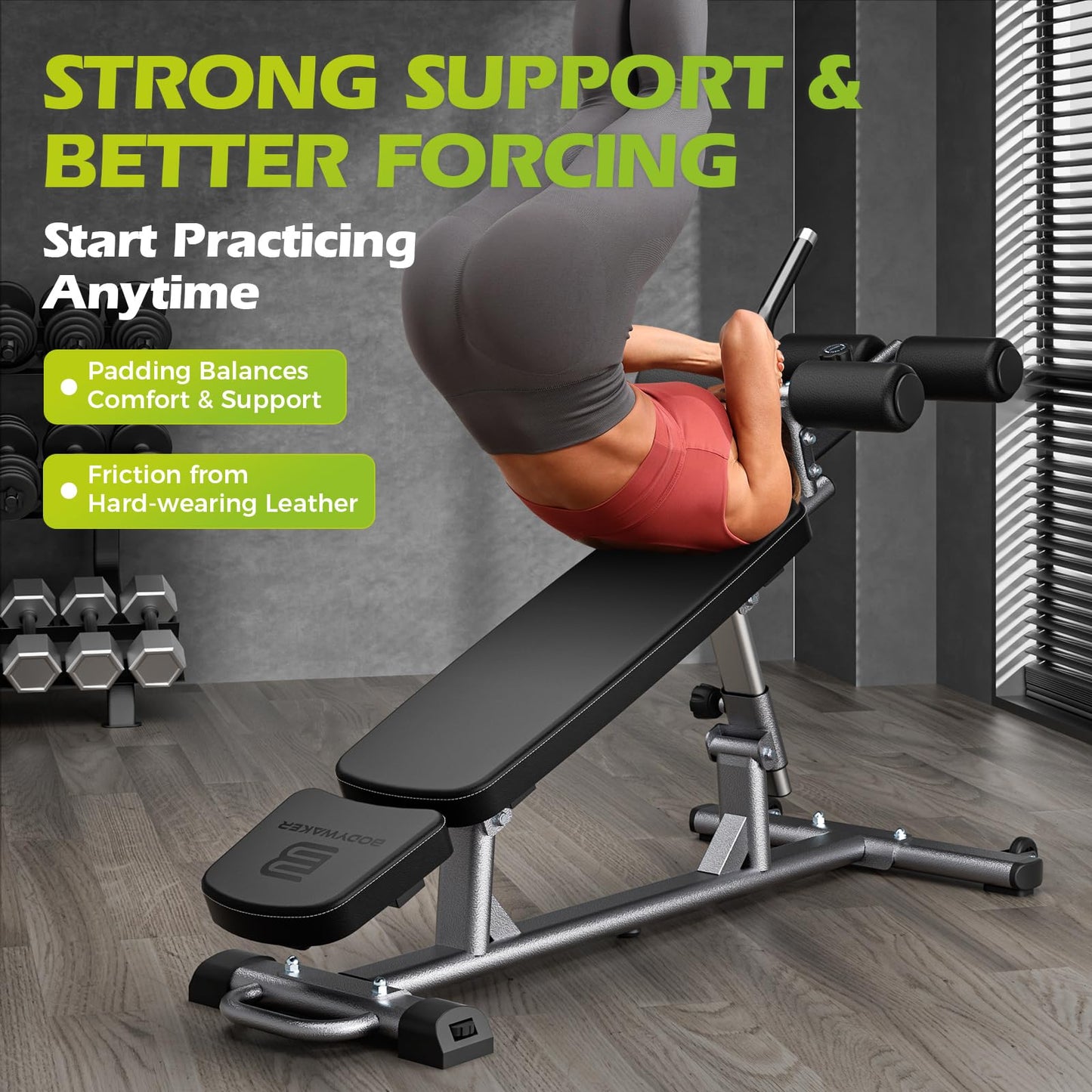 BODYWAKER Semi-Commercial Sit-Up Bench with Reverse Crunch Handle for Ab & Core Workout and Decline Bench Press, Adjustable Weight Bench Press Set with 4 Adjustable Heights for Home Gym Strength Training