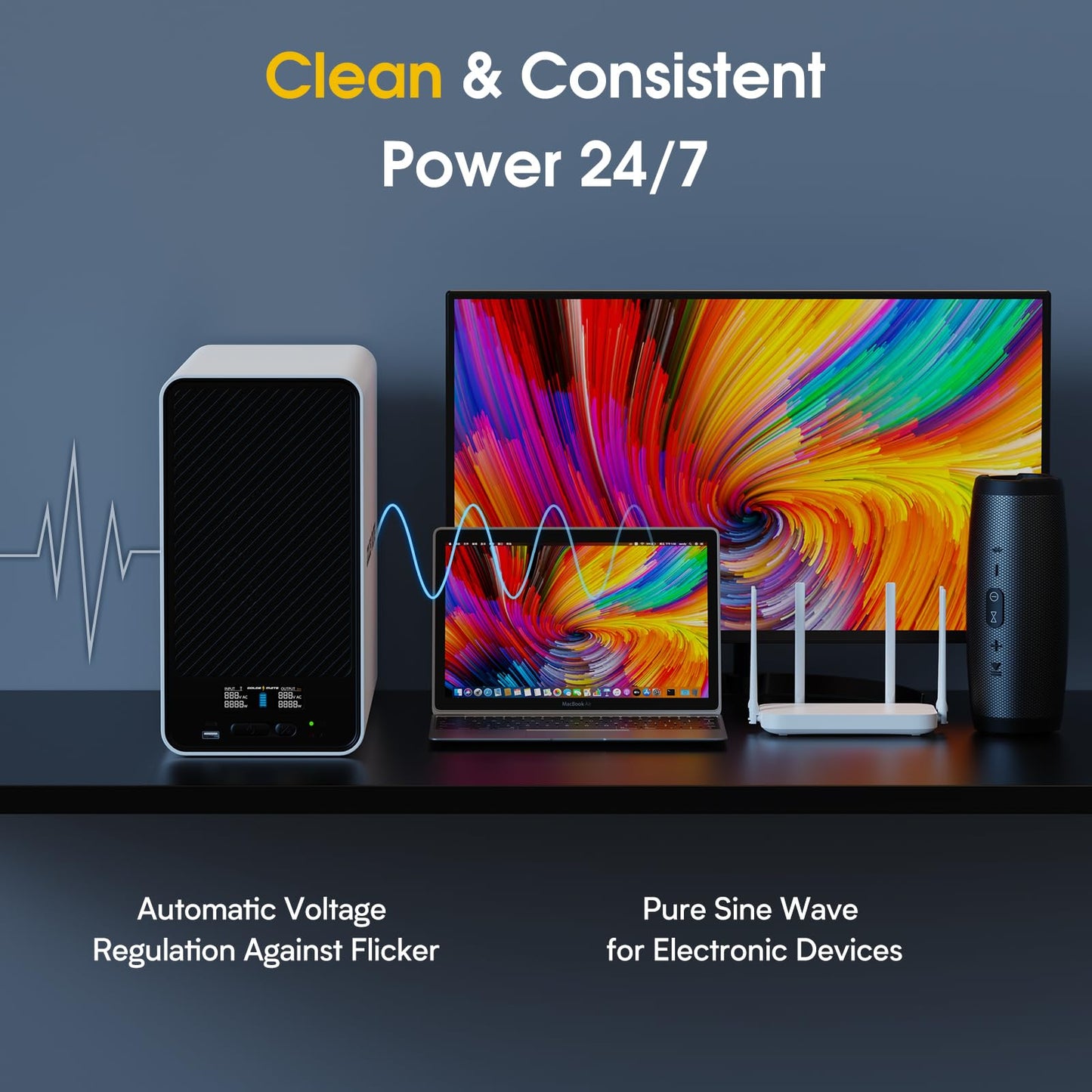 GOLDENMATE 2000VA/1600W Lithium UPS Battery Backup and Surge Protector, Backup Battery Power Supply with LiFePO4 Batteries(460Wh), AVR, Line Interactive Sinewave UPS System, 8 Outlets, LCD Display