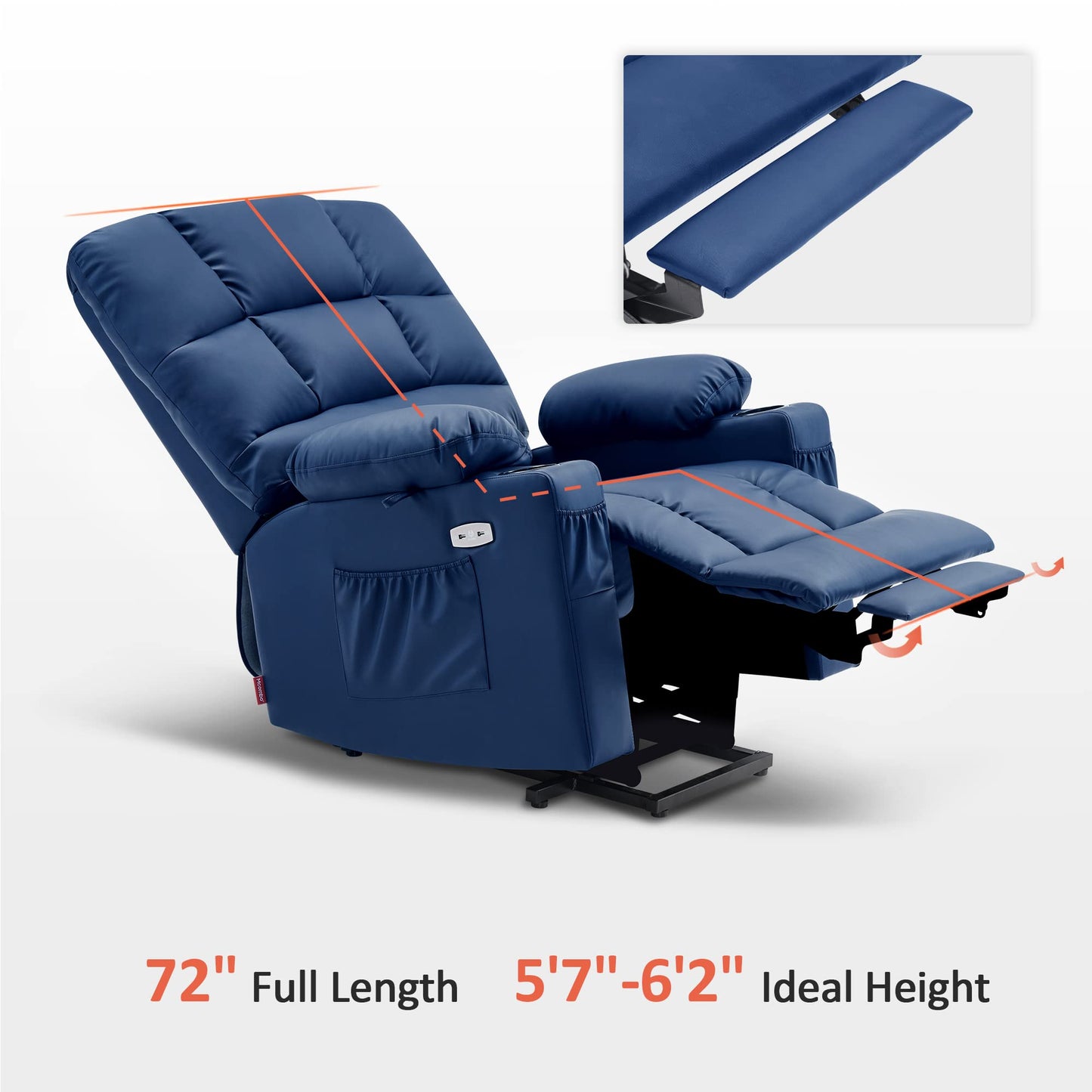 MCombo Dual Motor Power Lift Recliner Chair for Elderly, Massage and Heat, Lay Flat, Zero Gravity, Home Button, USB Port, Faux Leather 7680 (Navy Blue, Large)