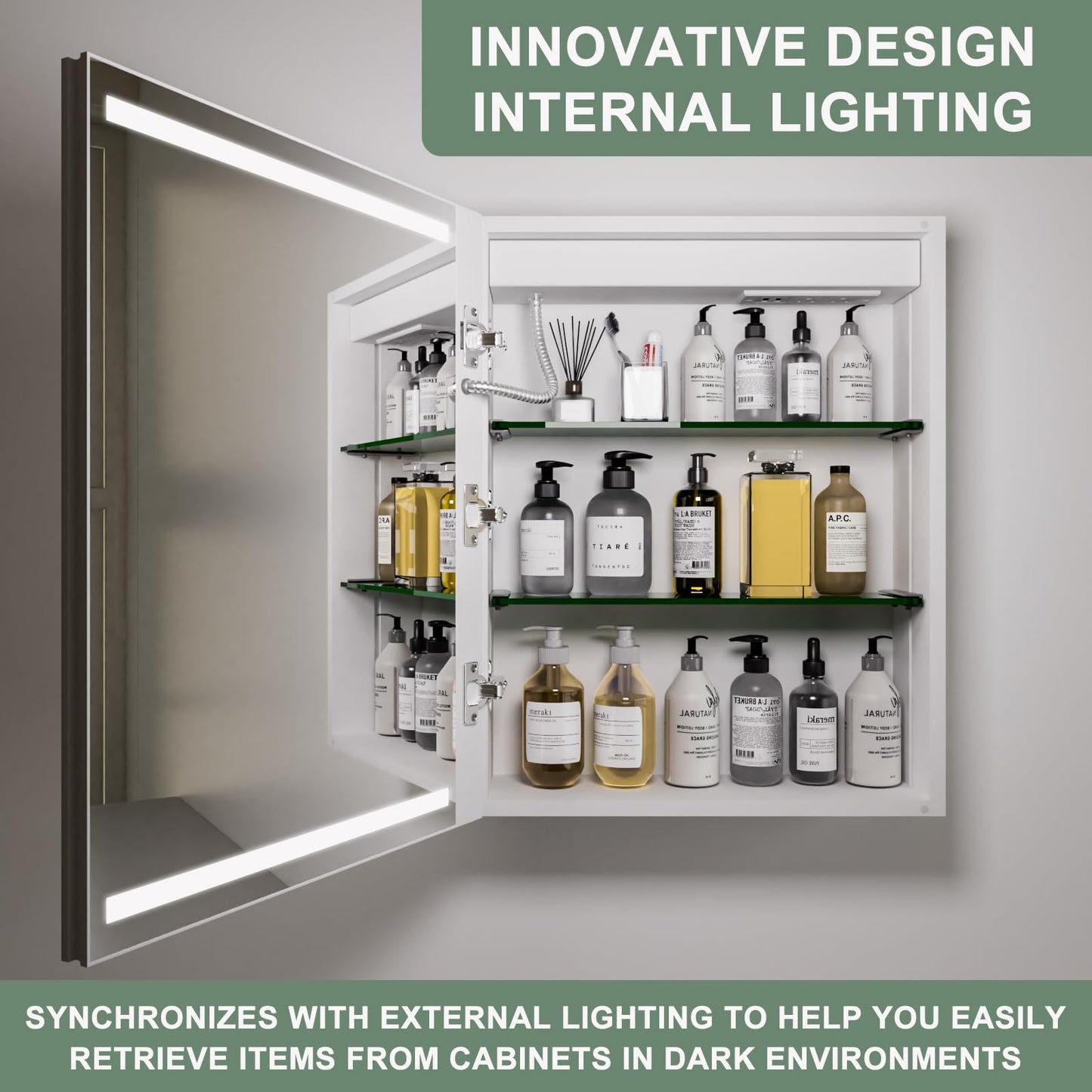 Vevyzxc LED Bathroom Medicine Cabinet Mirror with Lights, 24'' x 32'' Aluminum Frame with Sockets & USBs, Anti-Fog Dimmable Light and Color Adjustment, Sliver