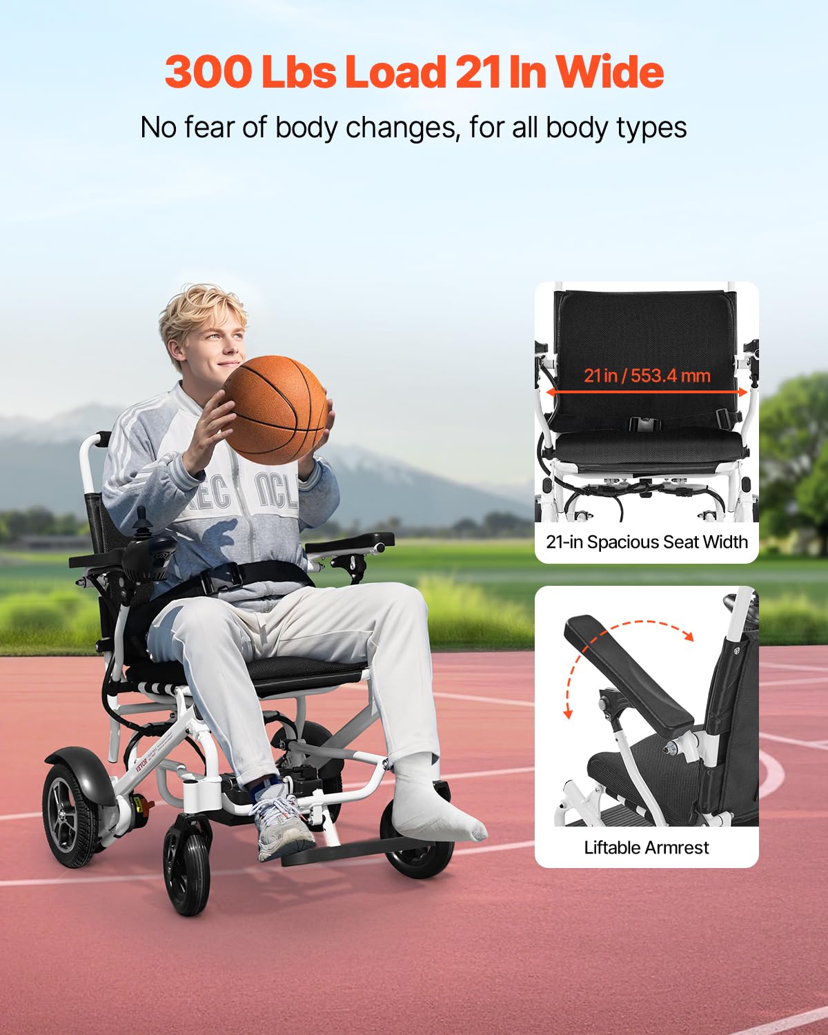 VEVOR Electric Wheelchair for Adults, 300 lbs Capacity & 21" Seat, Foldable Lightweight Motorized Chair, 13-Mile Long Range All-Terrain Power, Portable for Seniors Mobility