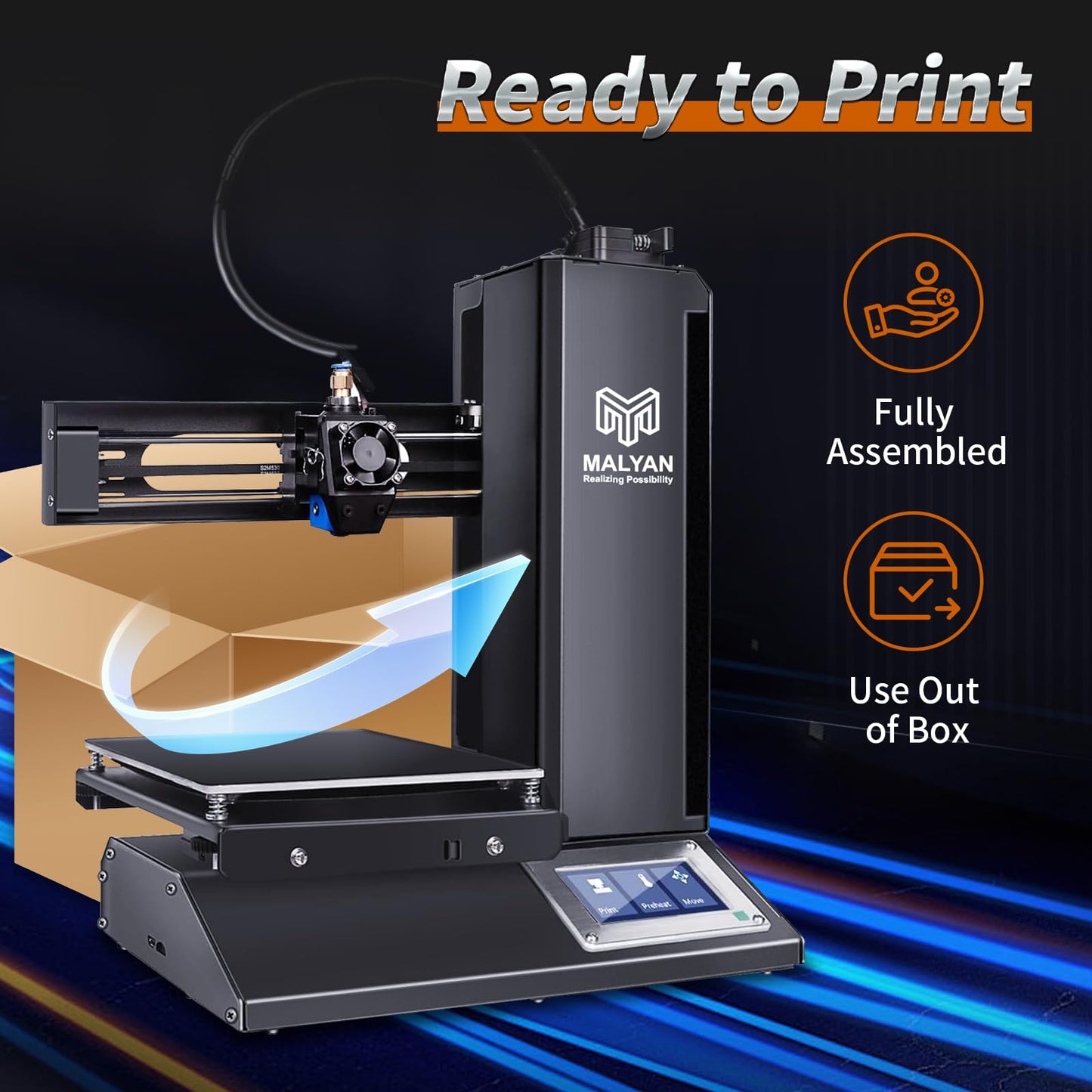 MALYAN M320 3D Printer Fully Assembled with Removable Build Plate, Assembled Flexible Magnetic Print Sheet and Micro SD Card Preloaded Sample PLA Filament Metal Frame Office 3D Printer 150x150x150mm