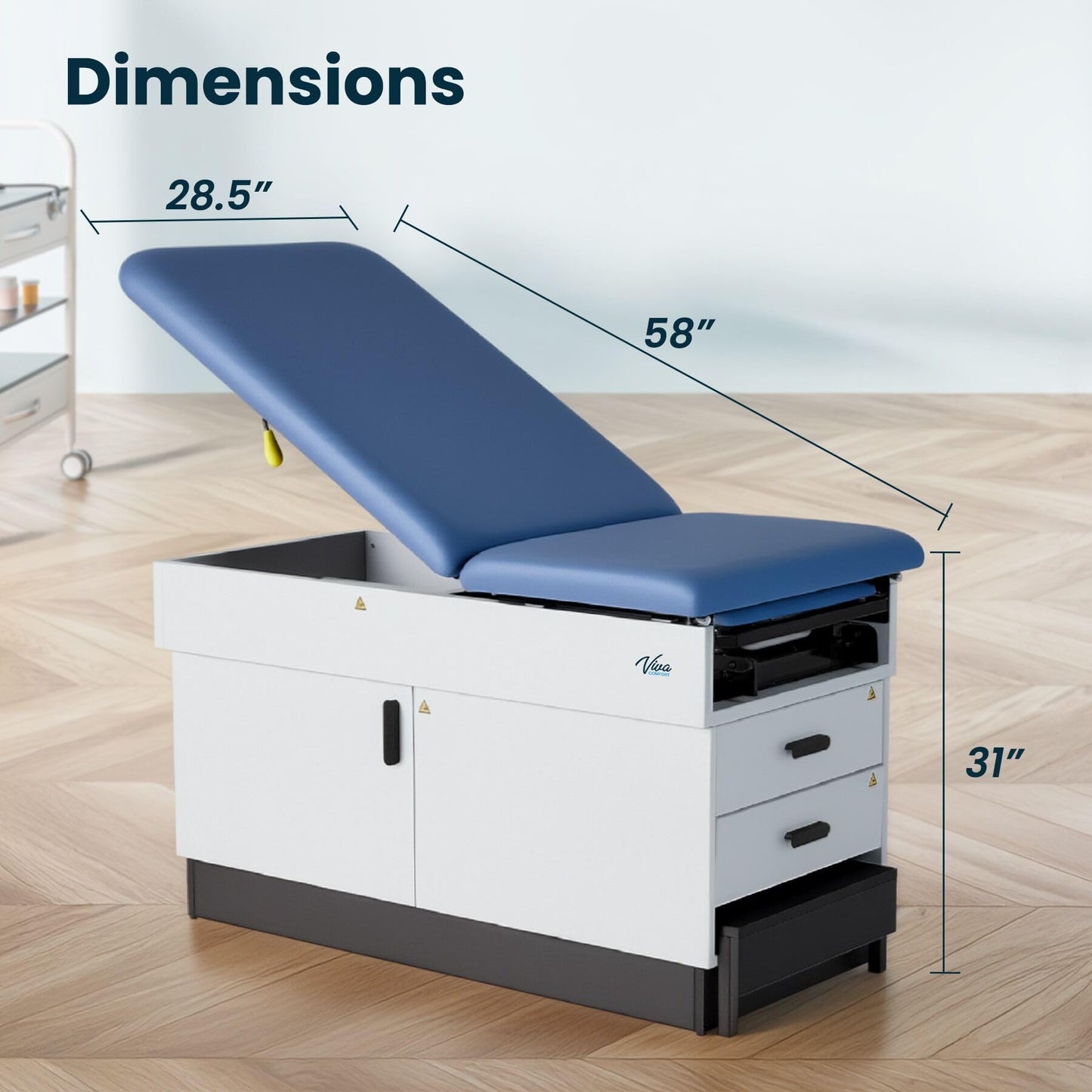 Vivacomfort Slim Line Medical Exam Table, Blue, 420 lbs Weight Capacity (Stirrups NOT Included)