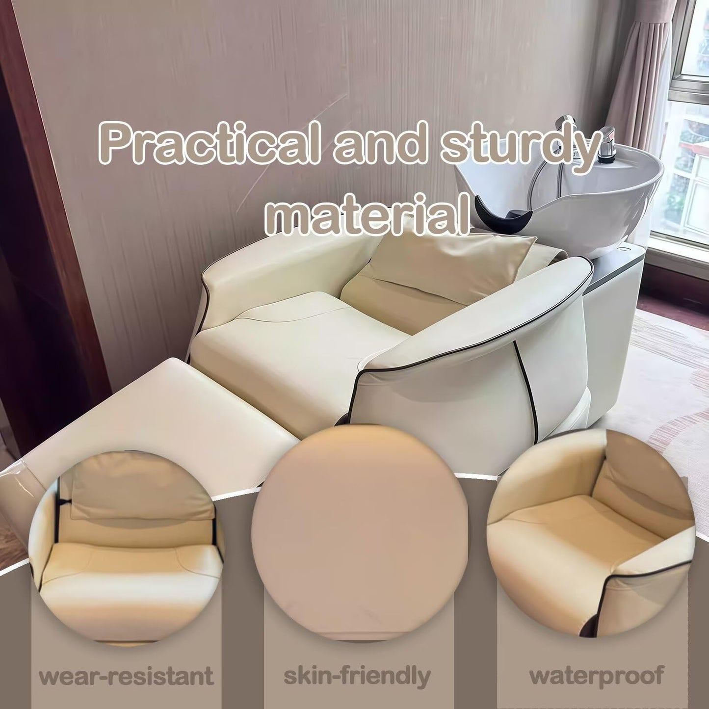HHEvergreenEnsemble Salon Shampoo Bowl - Backwash Unit Set with Electric One-Button Adjustment, Shampoo Chair Includes High-End Luxury Style, Round Ceramic Sink