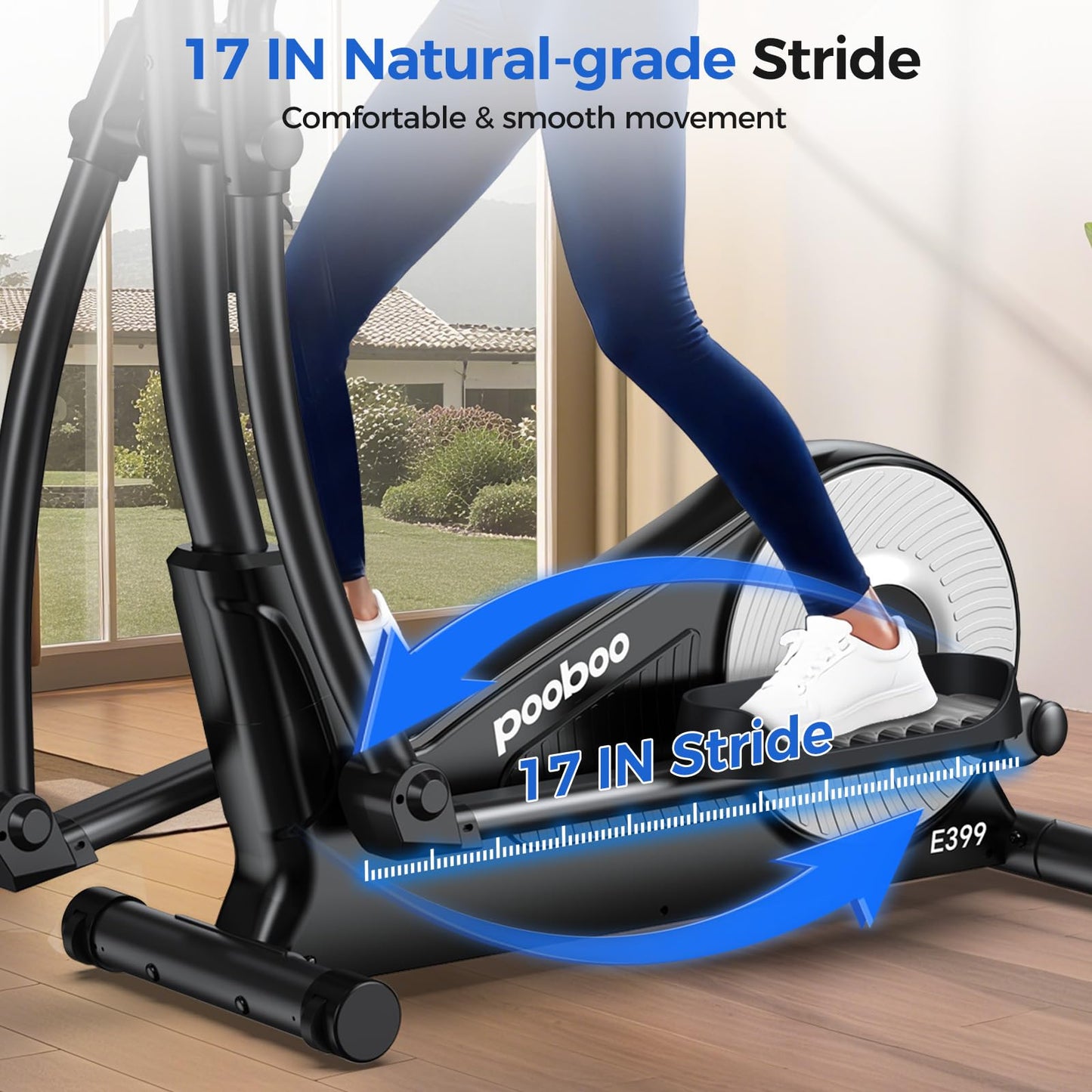 pooboo Elliptical Machine, Elliptical Exercise Machine with16-Level Resistance & Hyper-Quiet Magnetic Driving System, Elliptical Machine for Home with LCD Monitor&15.5IN Stride, 400LBS Weight Capacity