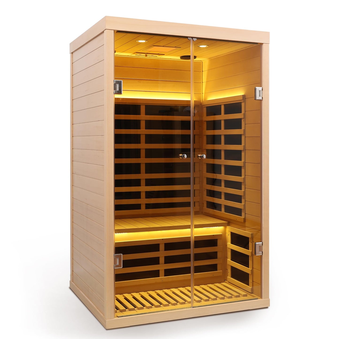 2-Person Far Infrared Sauna Room, Hemlock Wood, 47.24x38.19x76.38 Inches, Low EMF with Bluetooth, LED Light