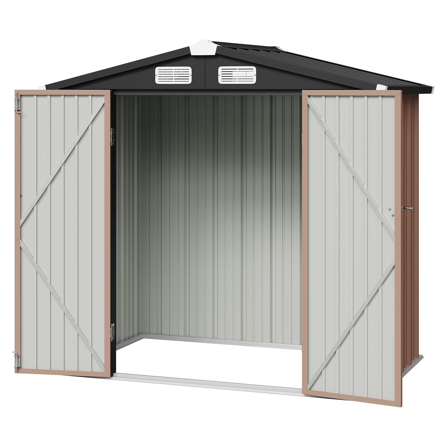 Aoxun 6x3.9 FT Metal Outdoor Steel Shed with Lockable Doors Tool Shed Bike Shed for Backyard, Patio, Poolside (Brown)