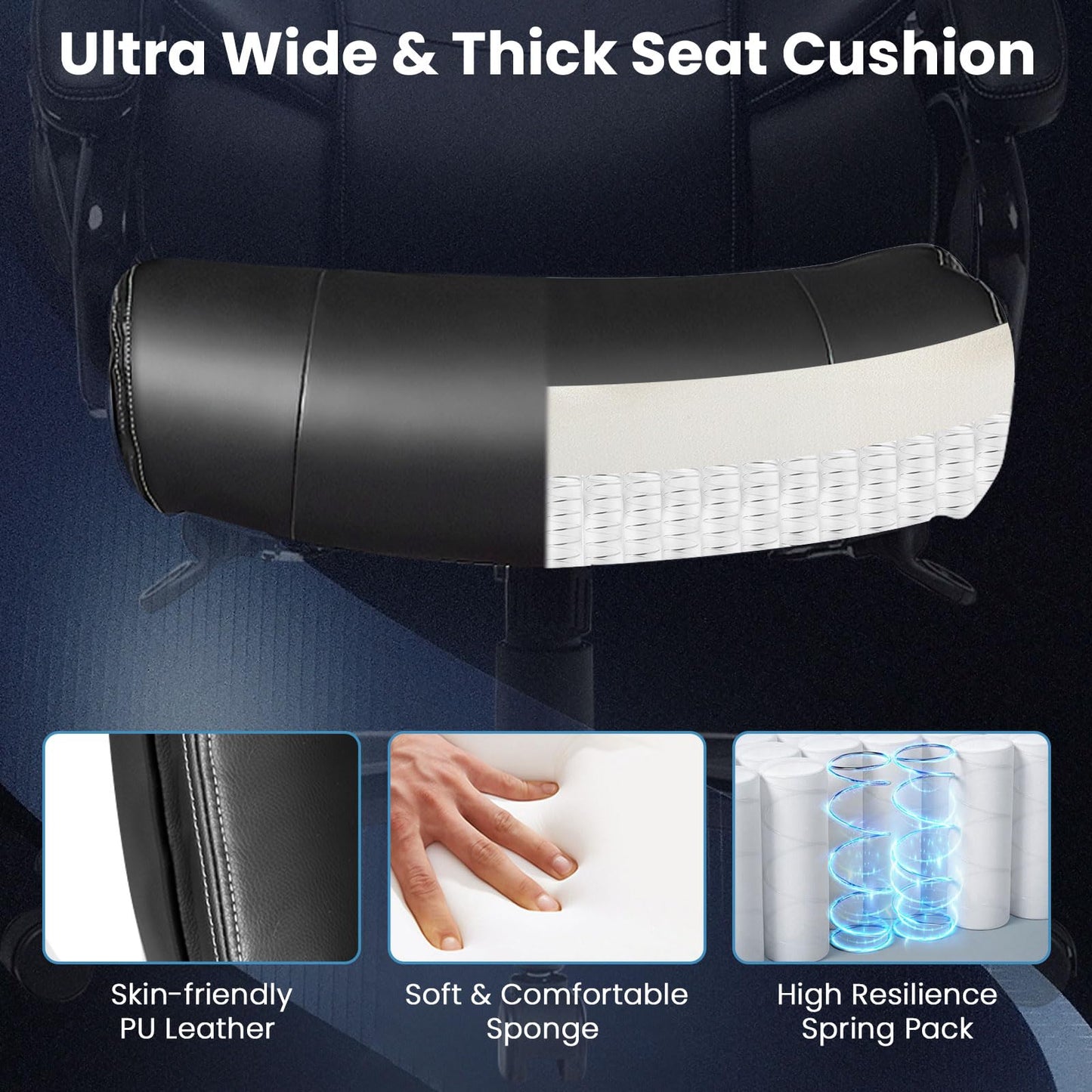 Giantex Big and Tall Office Chair 500lbs, Heavy Duty Executive Office Chair with 6 Massage Points, Extra Wide Seat, High Back Ergonomic Leather Reclining Swivel Computer Chair, Home Office Desk Chairs