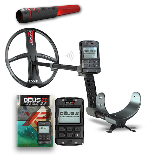 XP Metal Detectors Deus II - 13x11 FMF Coil with MI-6 pinpointer Bundle - Waterproof and Fully Wireless - with Remote Control & S-Telescopic stem (DEUS2-34FMFRCEA + MI-6)