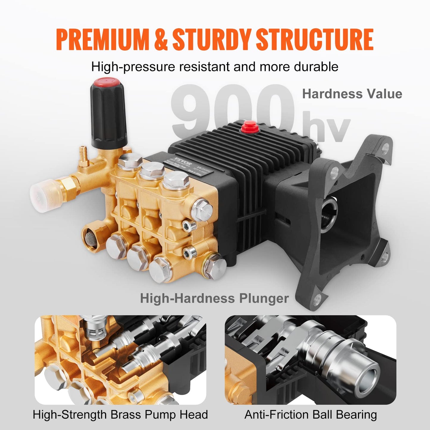 VEVOR Pressure Washer Pump, 4400 PSI, 4.0 GPM, 1" Shaft Horizontal Triplex Plunger, Replacement Power Washer Pumps Kit, Parts Washer Pump, Compatible with Simpson, Honda, Homelite, Troybilt etc.