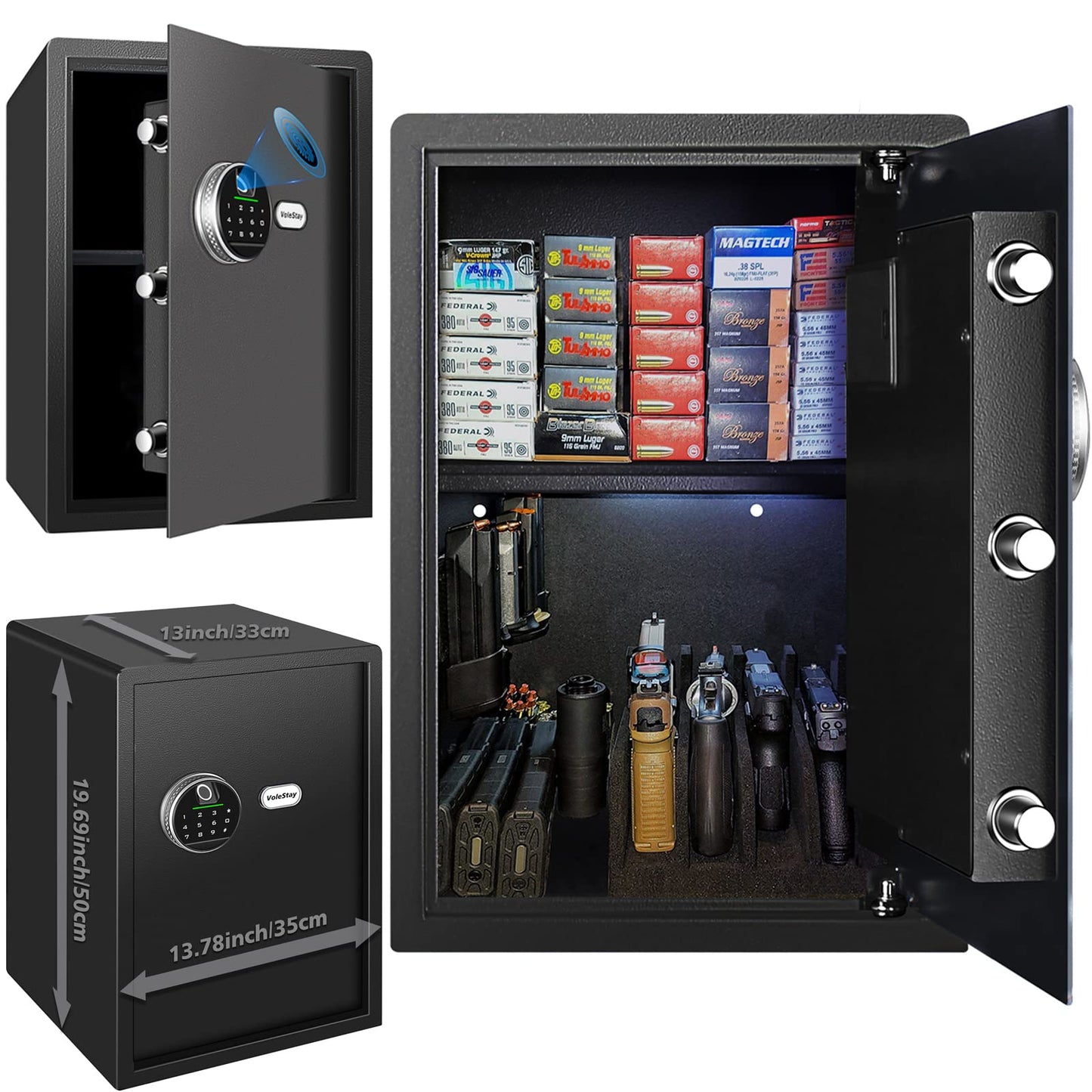 Biometric Home Safe, Fingerprint Gun Safe Lock Box,Money Box for Jewelry Handgun Cash Valuables,Perfect for Home/Office/Hotel, Black, 2.05 Cubic Feet